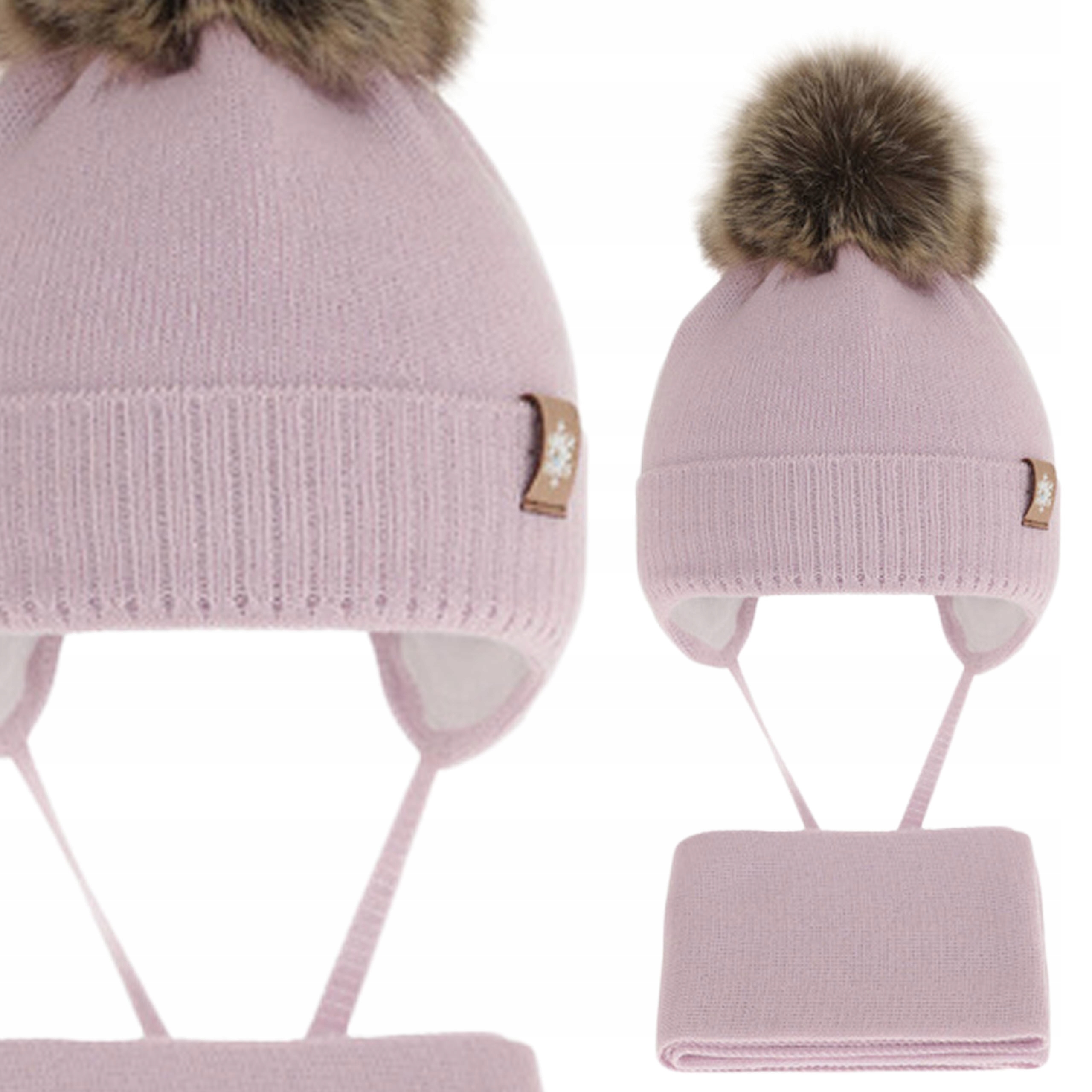 Komplet Niemowlęcy wełniany Merino Ciepła Wiązana Czapka I Szalik 40-42 cm