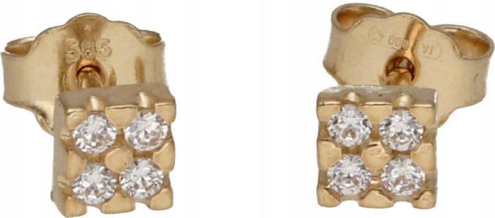 Zlaté náušnice 585 čtverečky se zirkony 1,04 g, módní vzor jako dárek