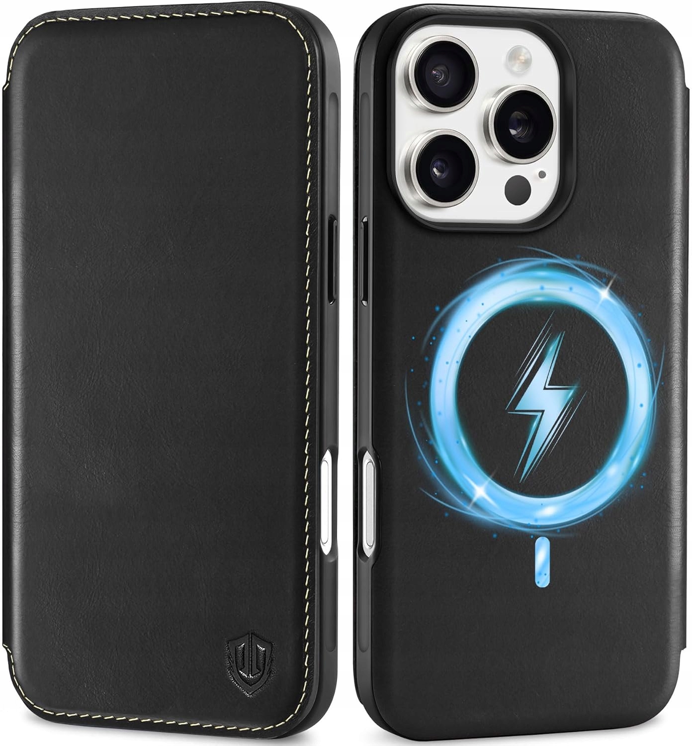 Shieldon naturalne etui skórzane iPhone 16 Pro Slim z klapką retro czarne