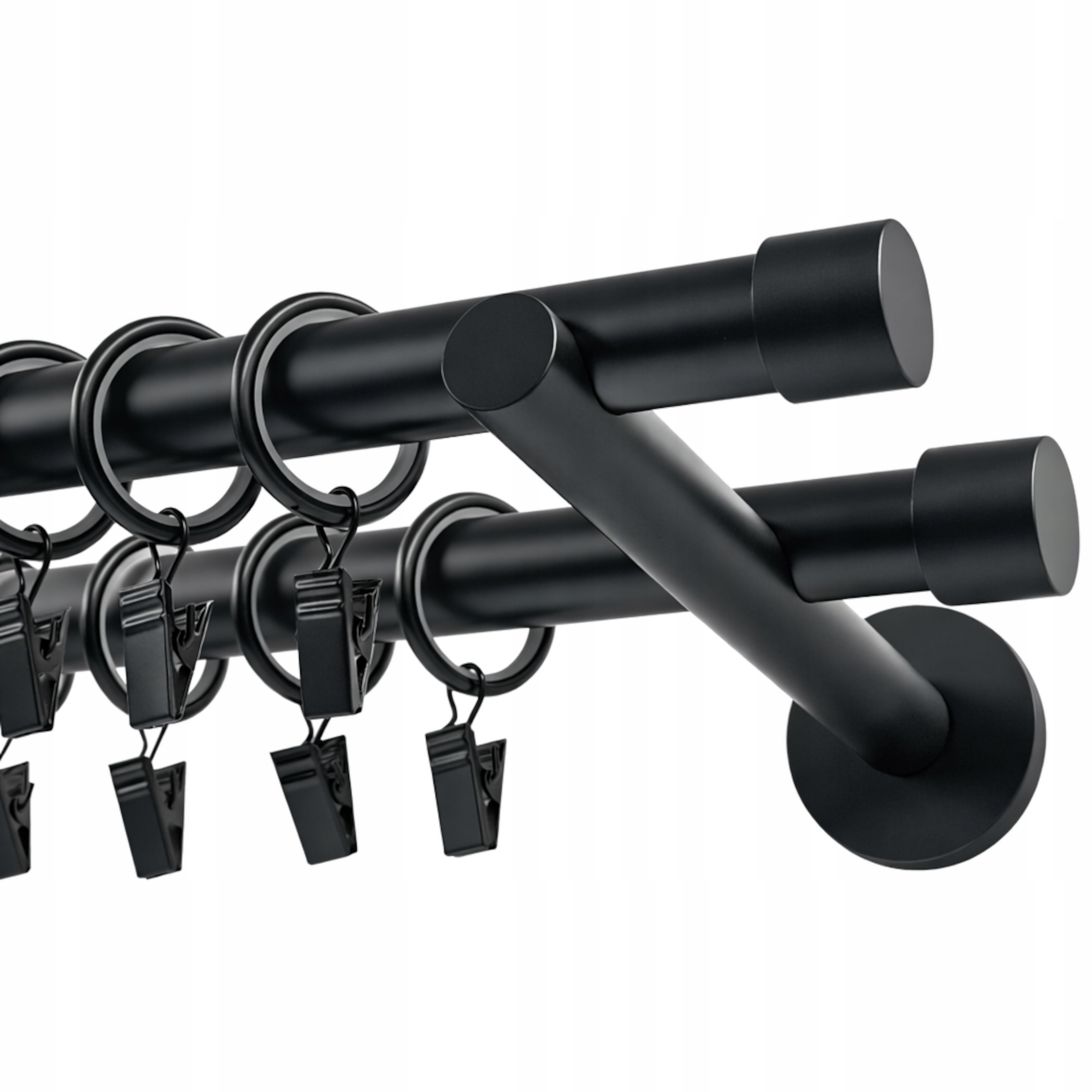 Garnýž Dvojitá Kovový 160 cm Záclonové Tyče Tichá Kolečka 19 mm Černý Mat