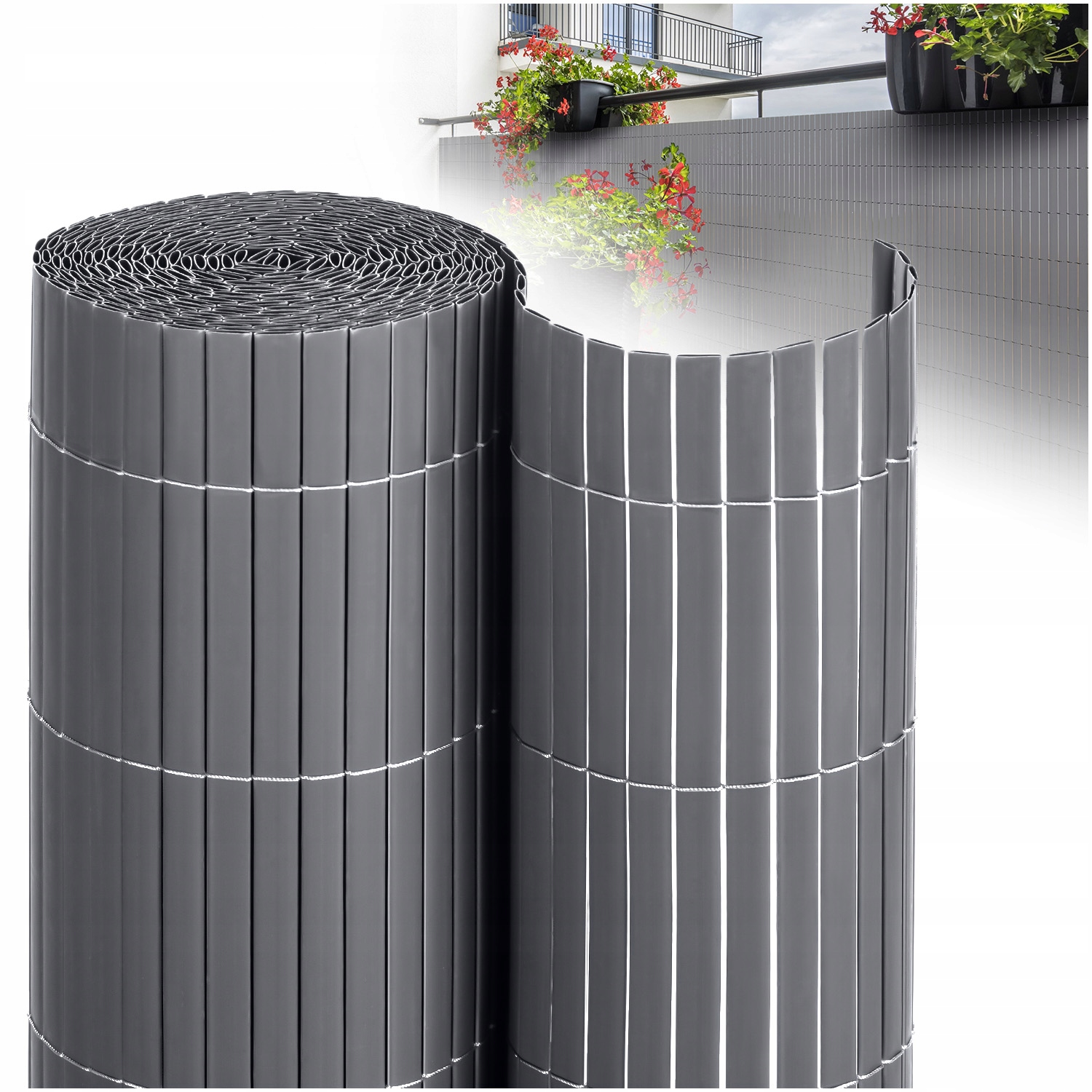 DWUSTRONNA MATA BALKONOWA OSŁONA NA BALKON TARAS SZARY PVC 100x500 cm