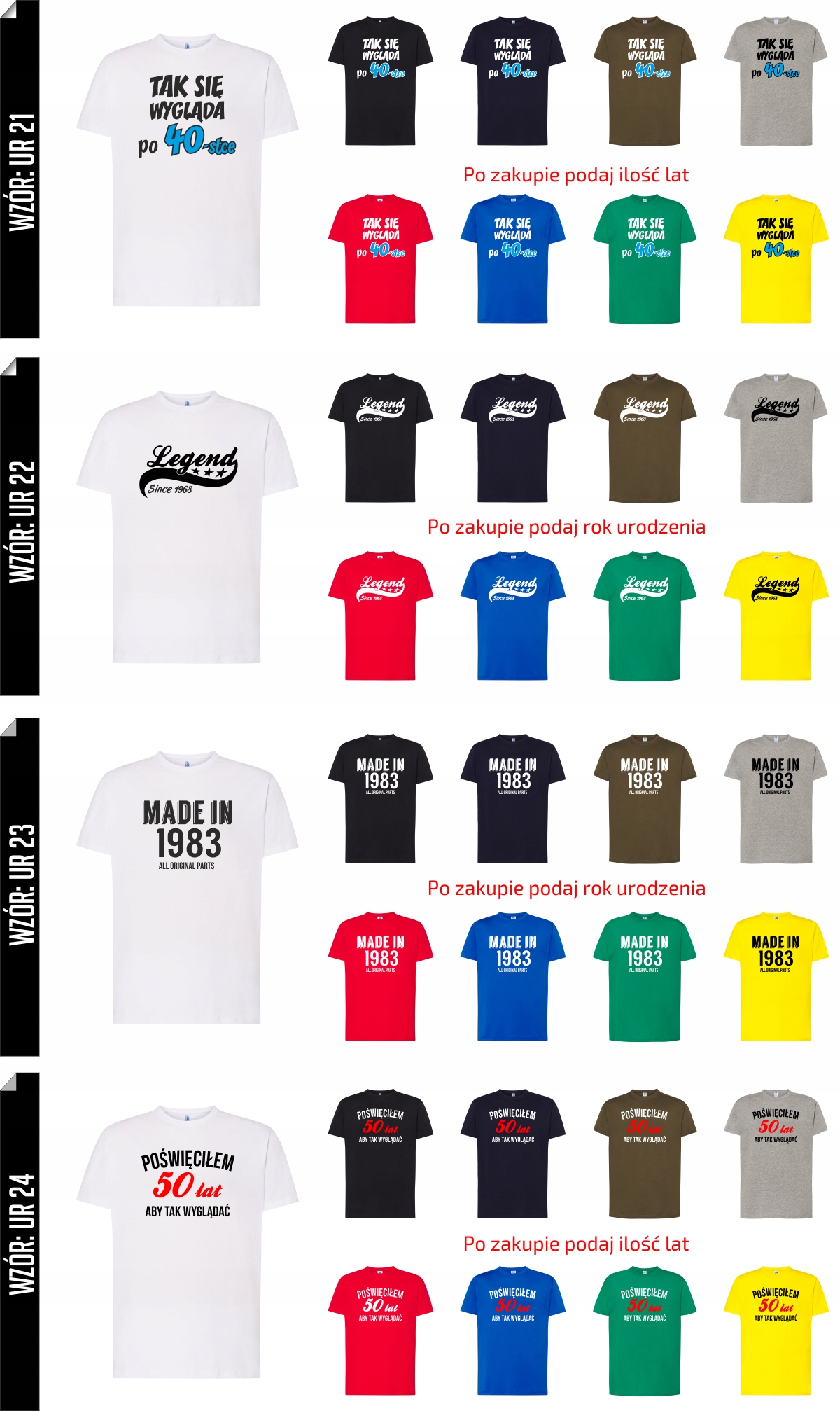 KOSZULKA NA URODZINY 18 25 30 40 50 LAT PREZENT XL Materiał dominujący bawełna