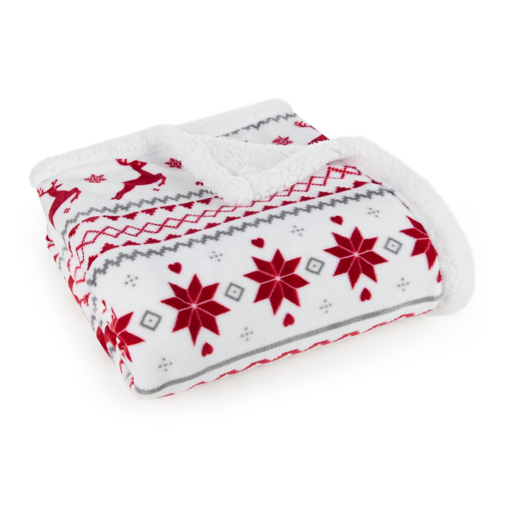 Vánoční deka 150x200 Eurofirany bílá červená se skandinávským motivem