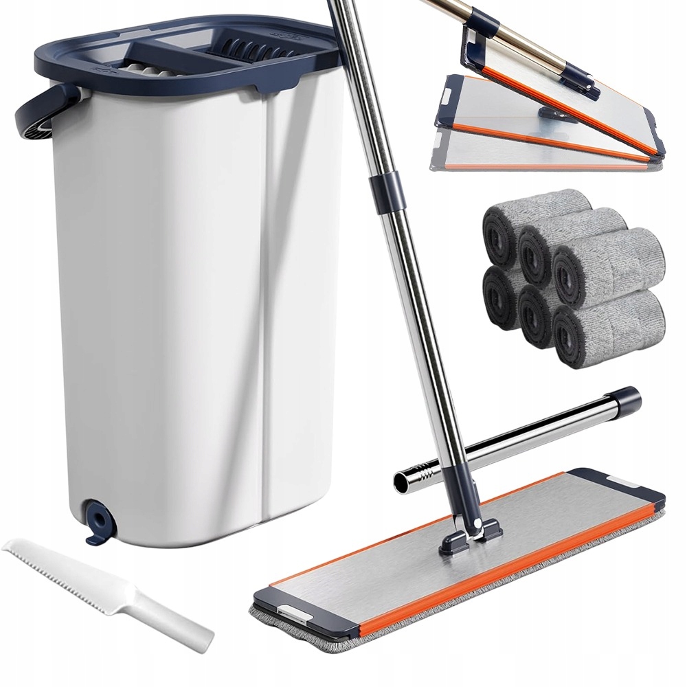 Levně Kbelík A Plochý Mop S Kbelíkem, Dvoukomorový, Bílý, Pro Všechny Podlahy