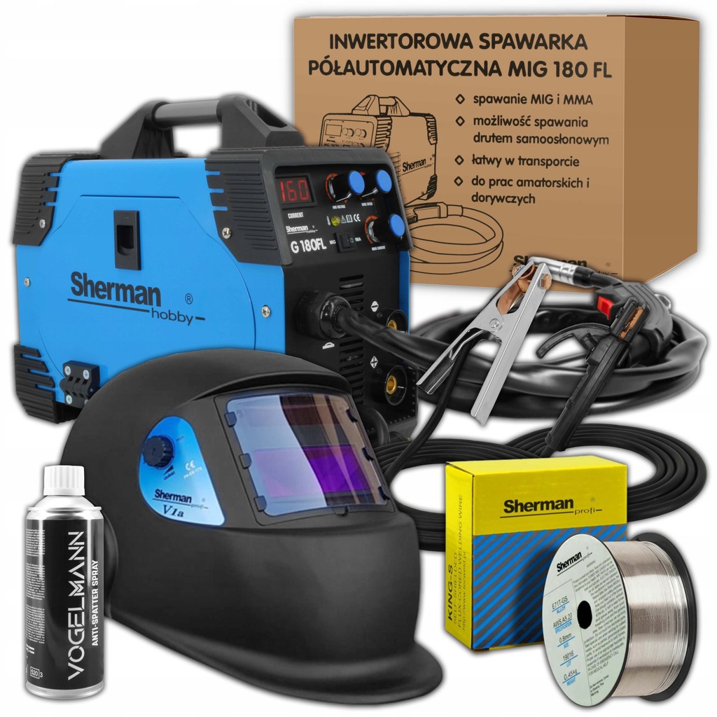 ZESTAW SPAWARKA MIG/MAG MMA Sherman MIG 180FL BEZ GAZU