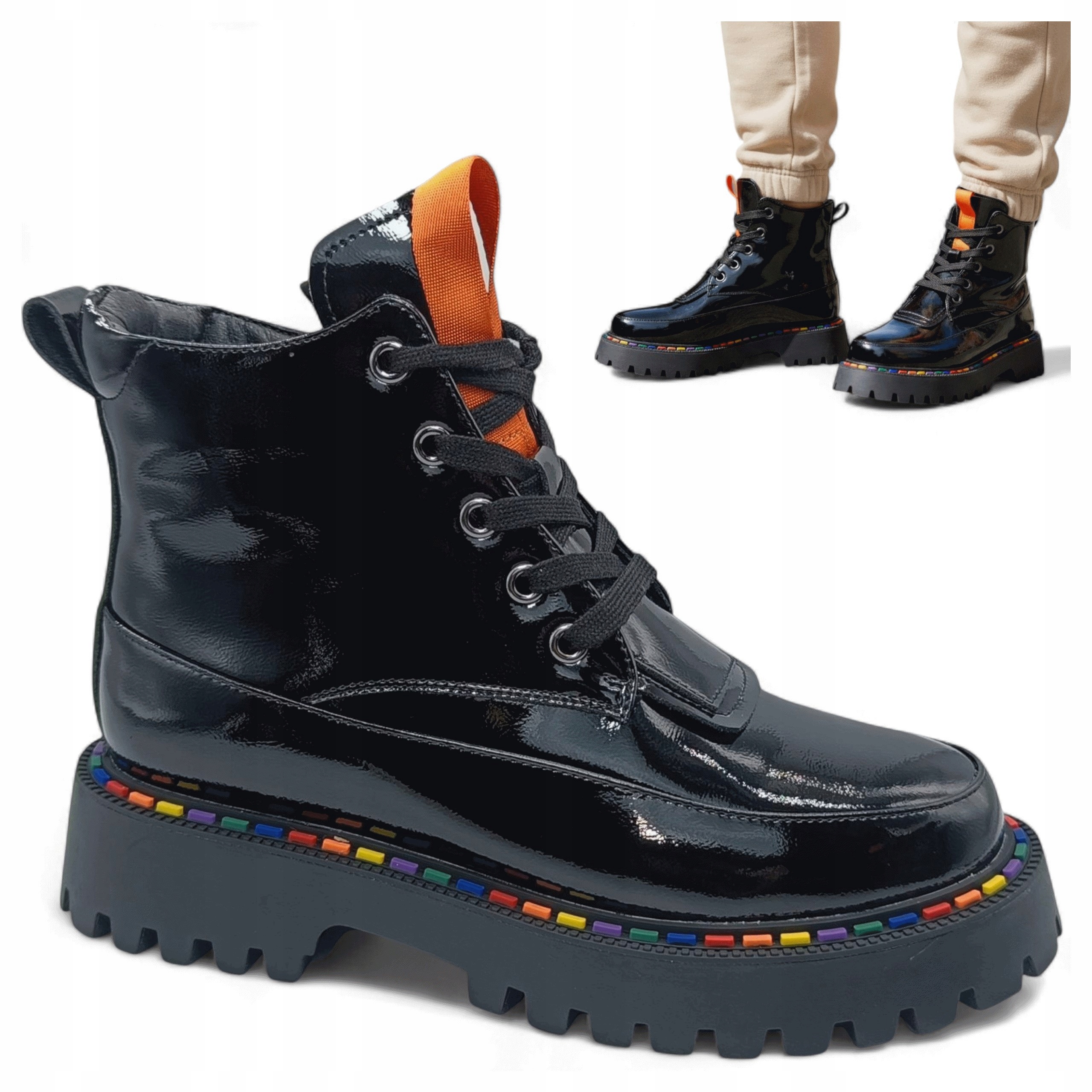 Dámské Kotníkové Boty Kožené 36 Kanady Podzimní Teplé Lakované Černé Gino