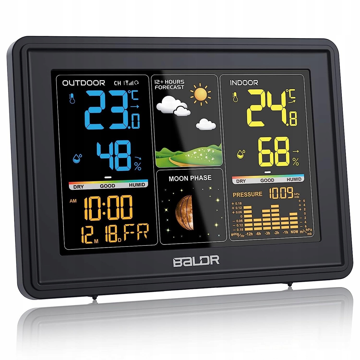 Baldr – Radiowa stacja pogodowa z czujnikiem zewnętrznym, Dcf, czarna