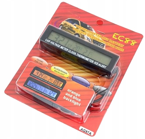 CYFROWY TERMOMETR SAMOCHODU AUTA ZEGAR LCD 3w1 ELEKTRONICZNY Z WOLTOMIERZEM Marka APT