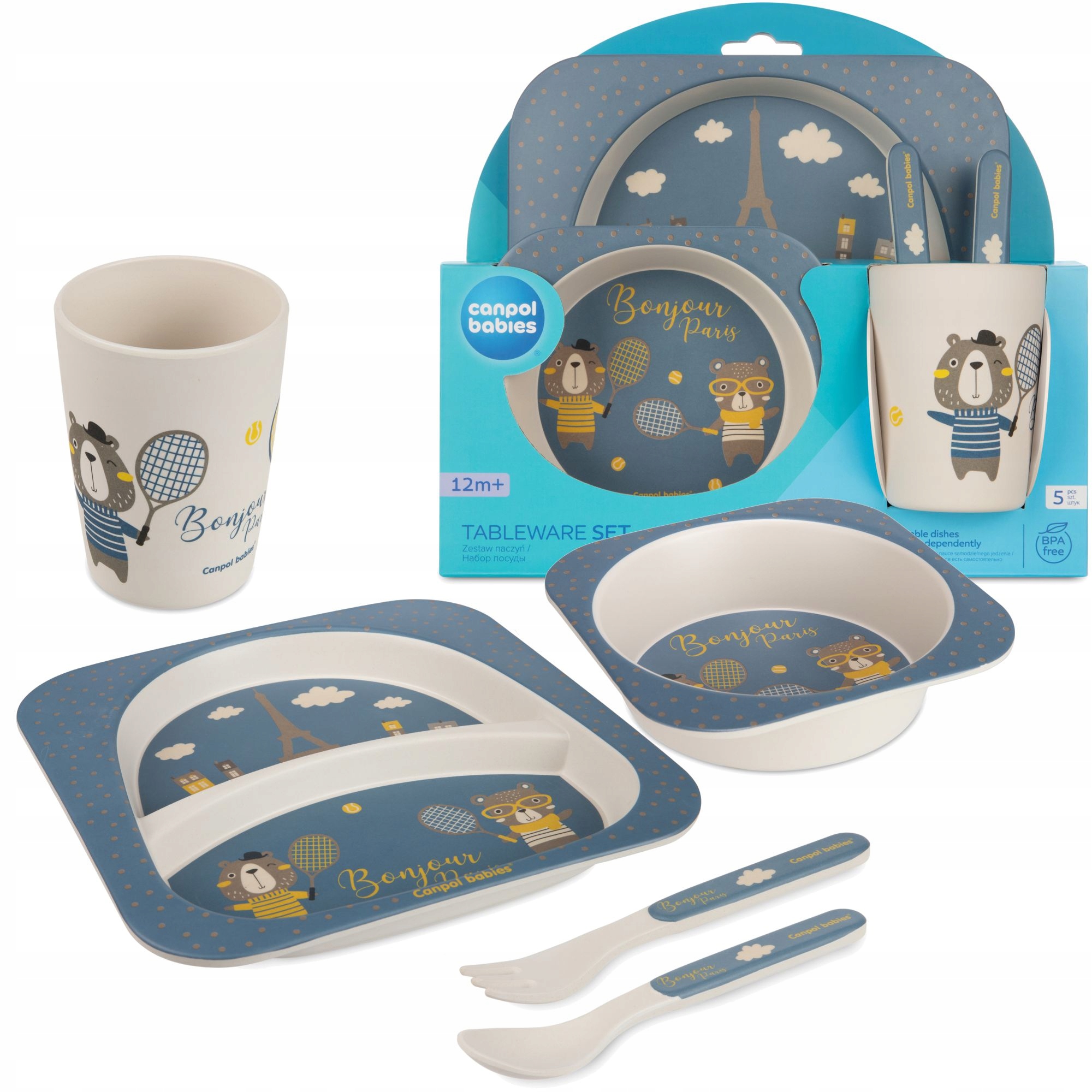CANPOL ZESTAW NACZYŃ TALERZYK KUBEK SZTUĆCE 5el