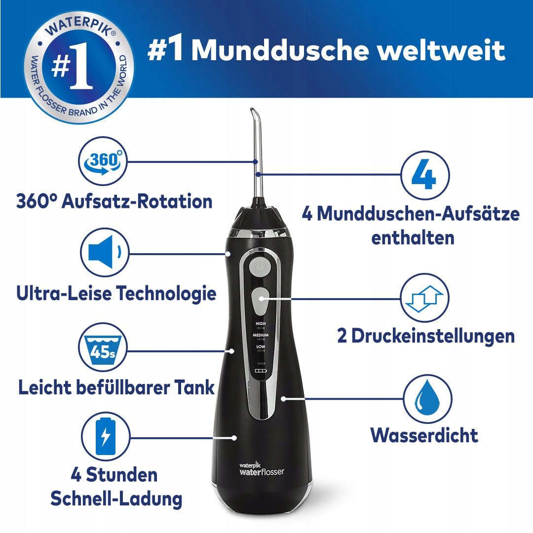 WATERPIK Bezprzewodowy Irygator Do Zębów, 4 Końcówki, Czarny Wersja 2 — miniatura 2
