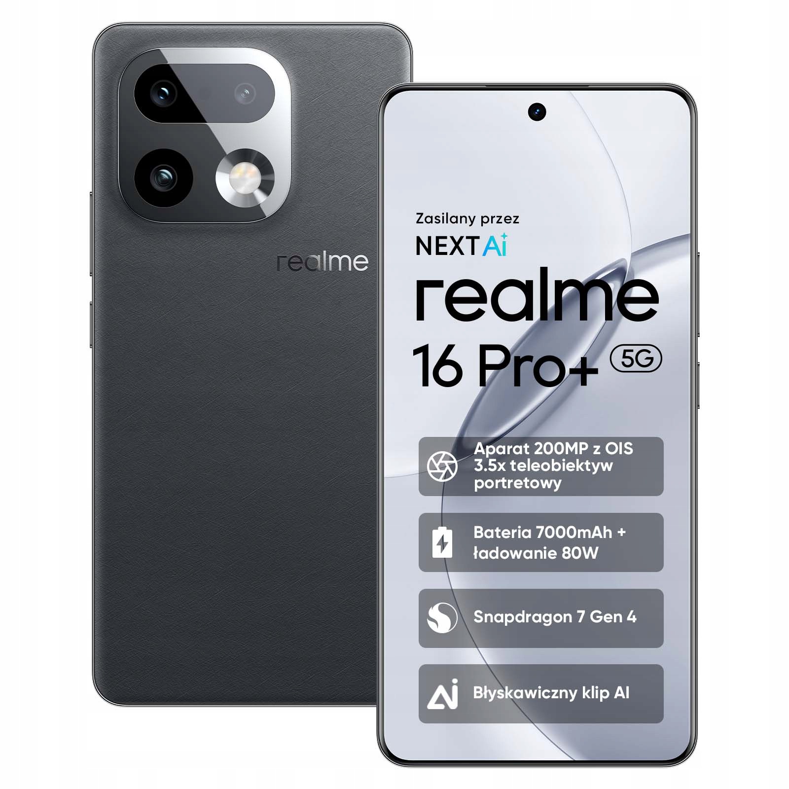 Smartfon Realme 16 Pro+ 12 Gb 512 Gb 5G Master Szary 7000mAh etui