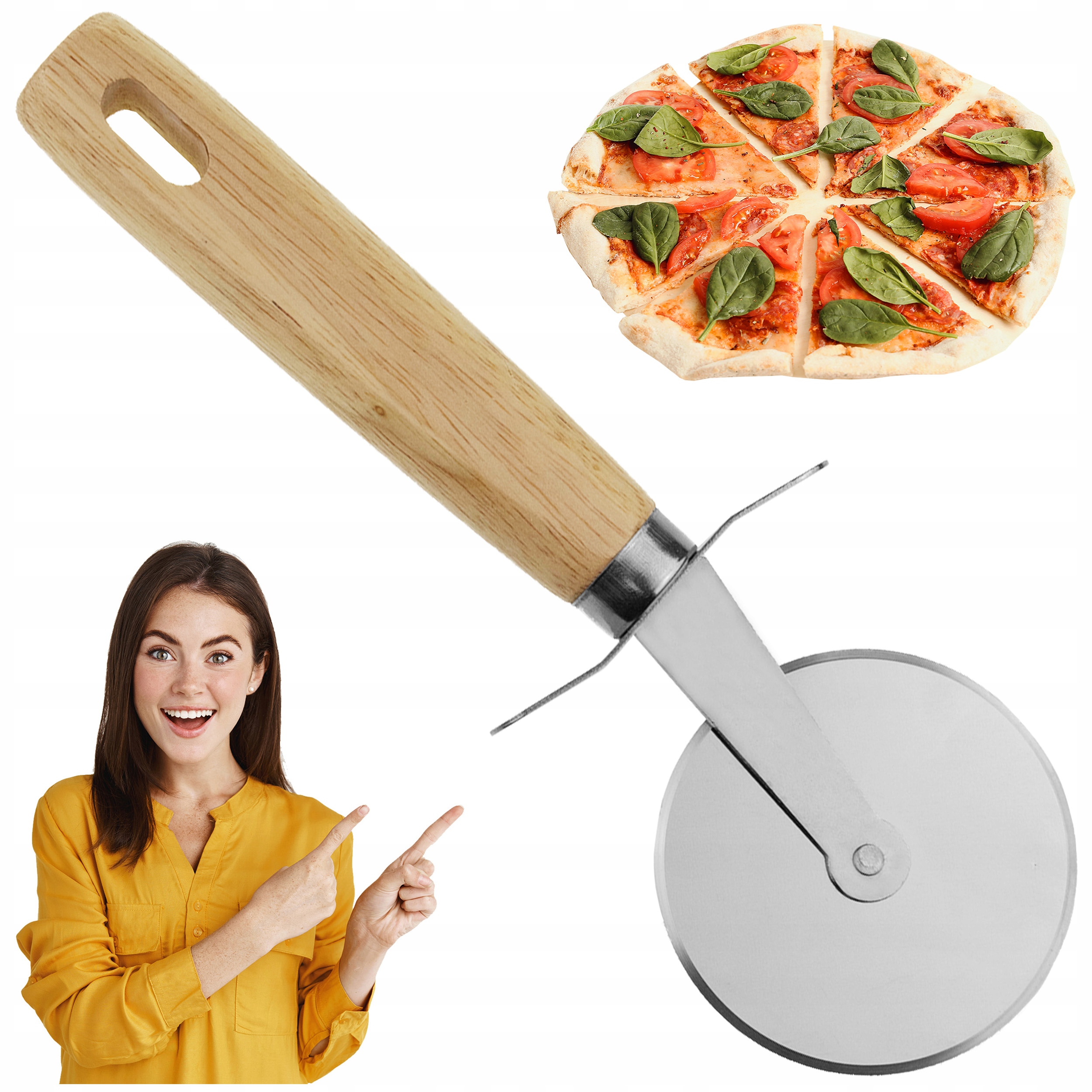 

Nóż Do Pizzy Okrągły Do Krojenia Pizzy Drewno Stal