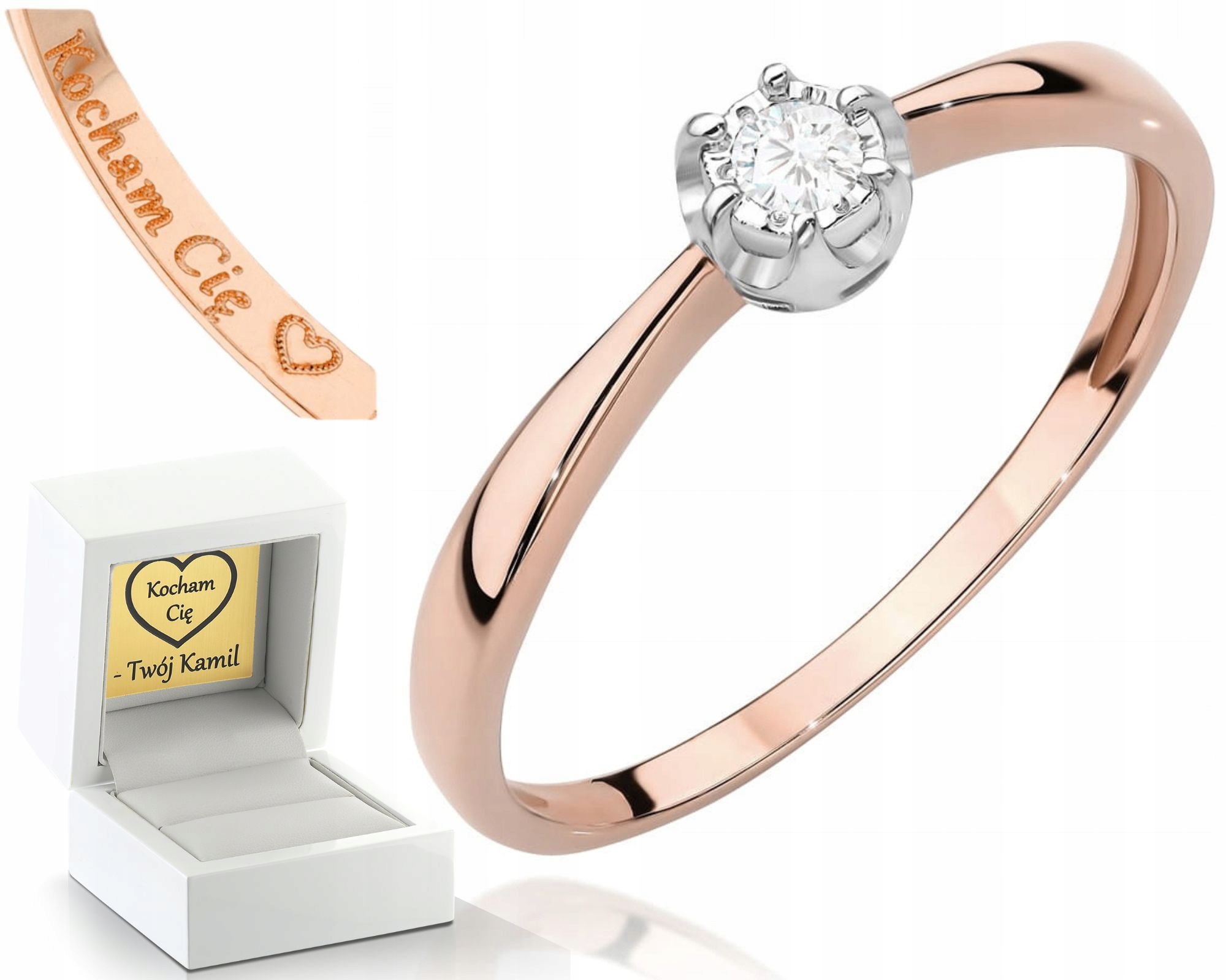 Zlatý Prstýnek S Diamantem Růžové Zlato Gravírování 585 Bonus Dárek