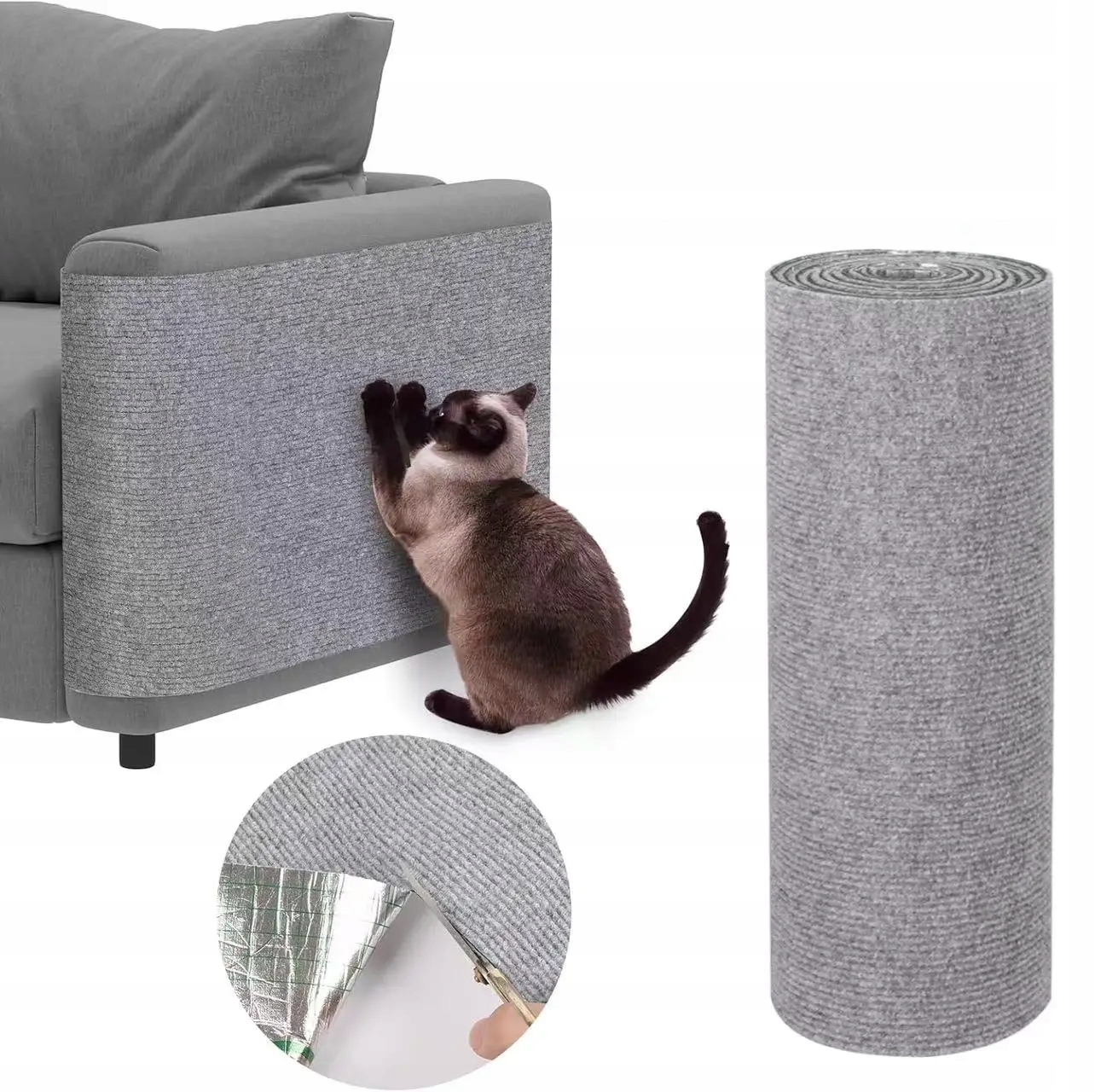 Levně Samolepicí podložka na škrábání na gauči Pro Kočky 100x30 Světle šedá Škrabadlo