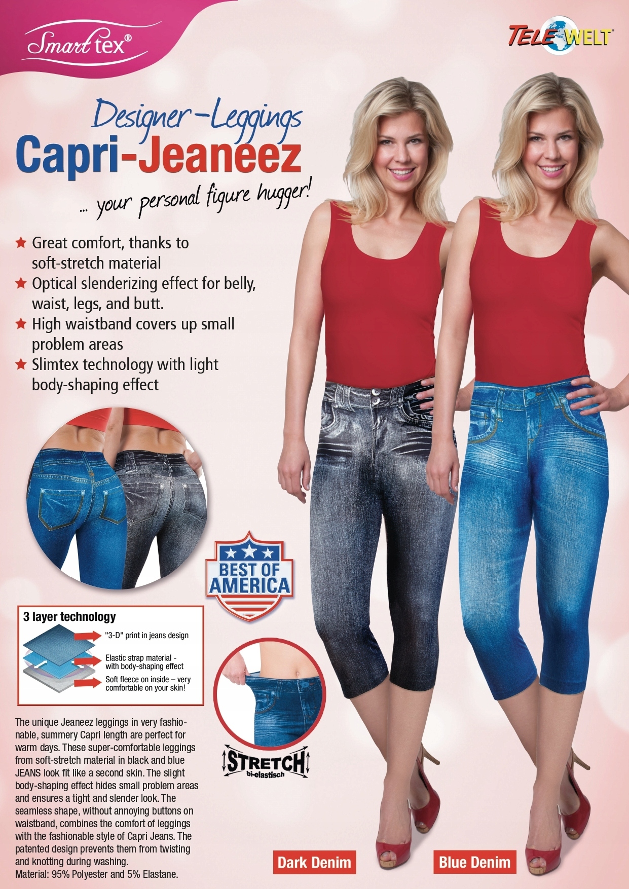 

Spodnie Legginsy Imitacja Dżinsów 3/4 S/m 2 szt