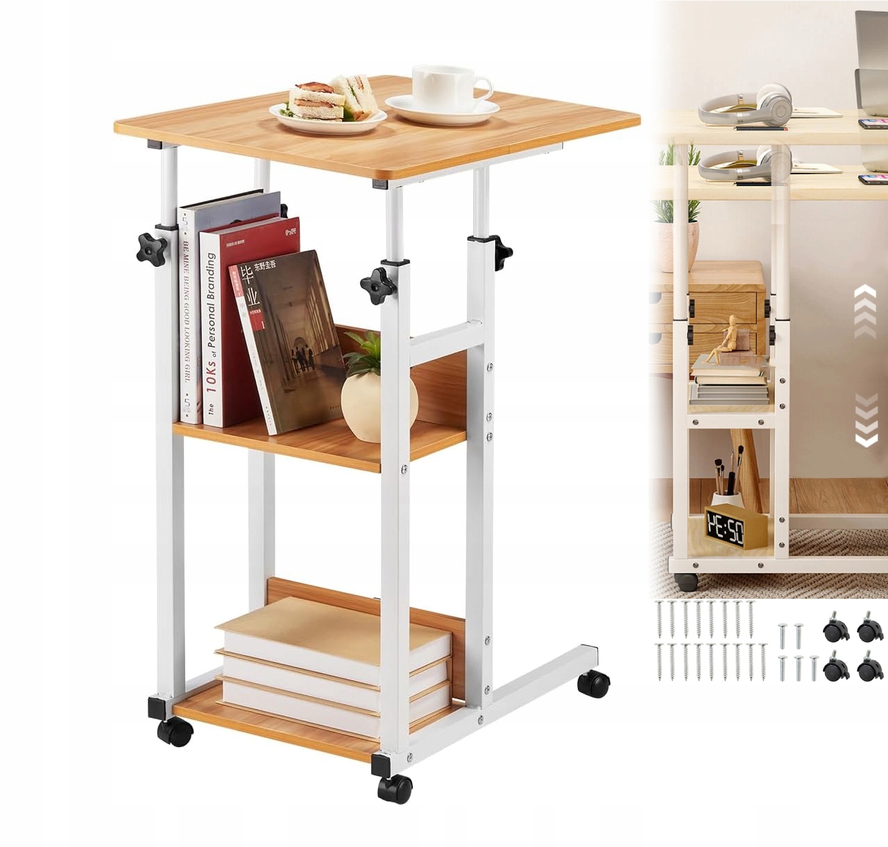 Mobilne Biurko Przyłóżkowe boczne regulowane na kółkach stolik Pod Laptop