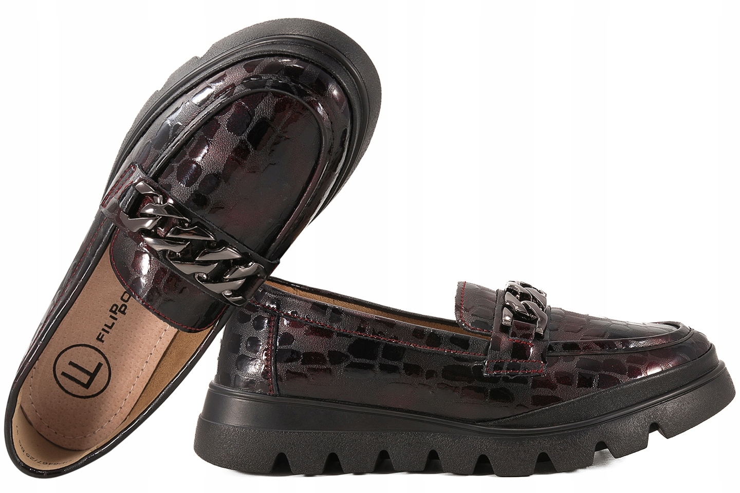 Filippo DP6467 Dámské Polobotky Mokasíny Kožené Laky bordové 36