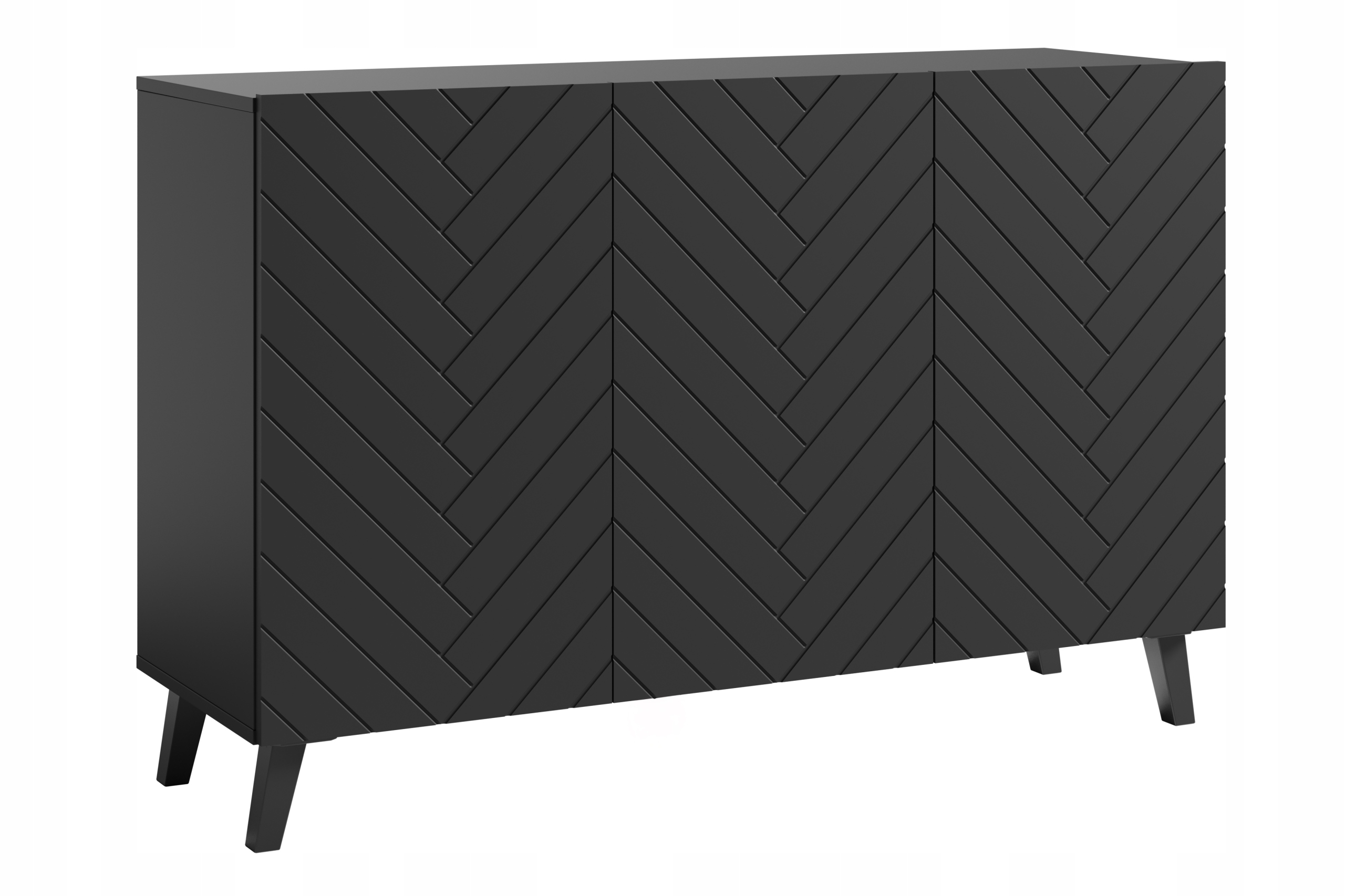 Moderní komoda 120 cm do obývacího pokoje na nožkách, černá, přední strana z Mdf s jedličkou