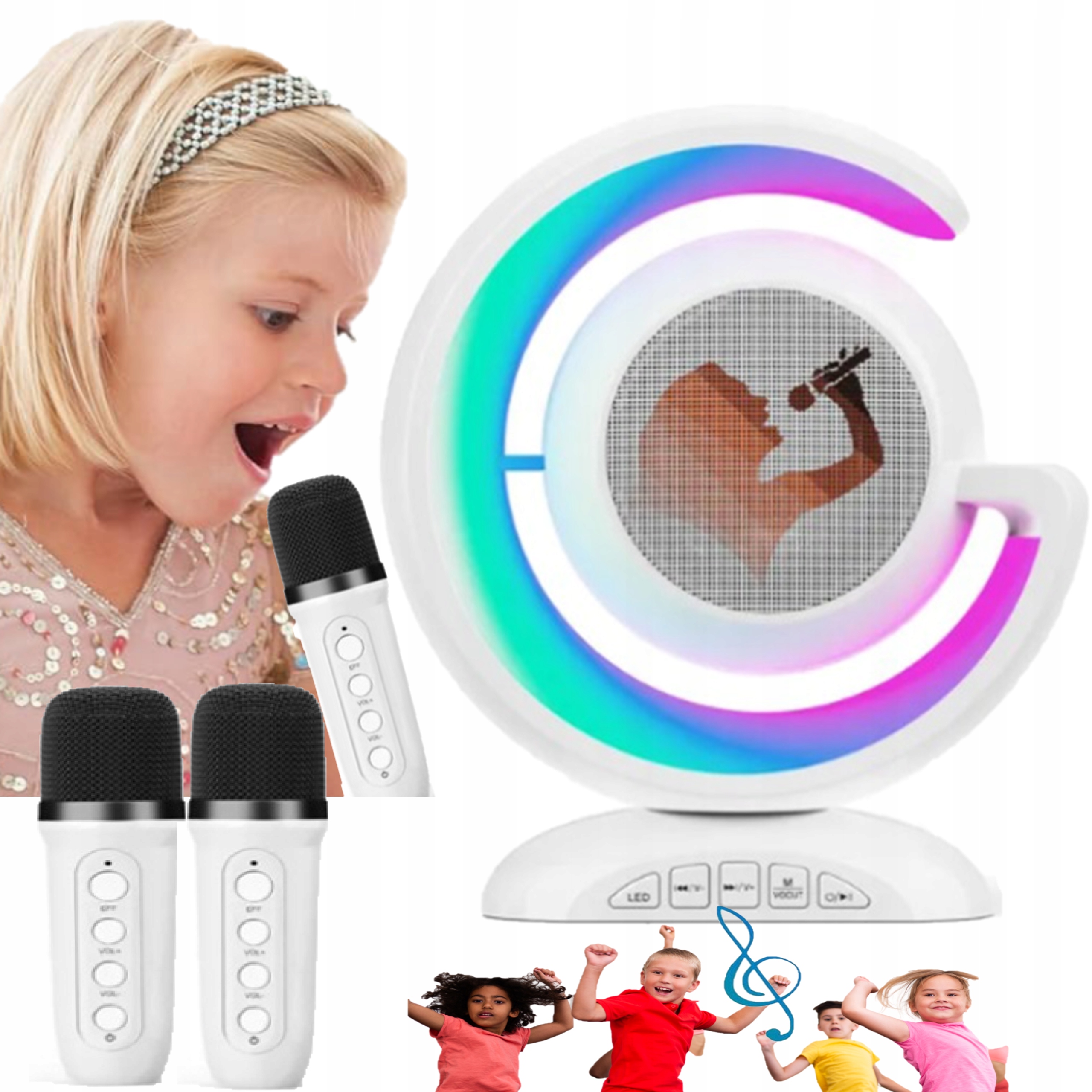 BEZPRZEWODOWY ZESTAW DO KARAOKE Z BLUETOOTH GŁOŚNIK + 2 MIKROFON DLA DZIECI