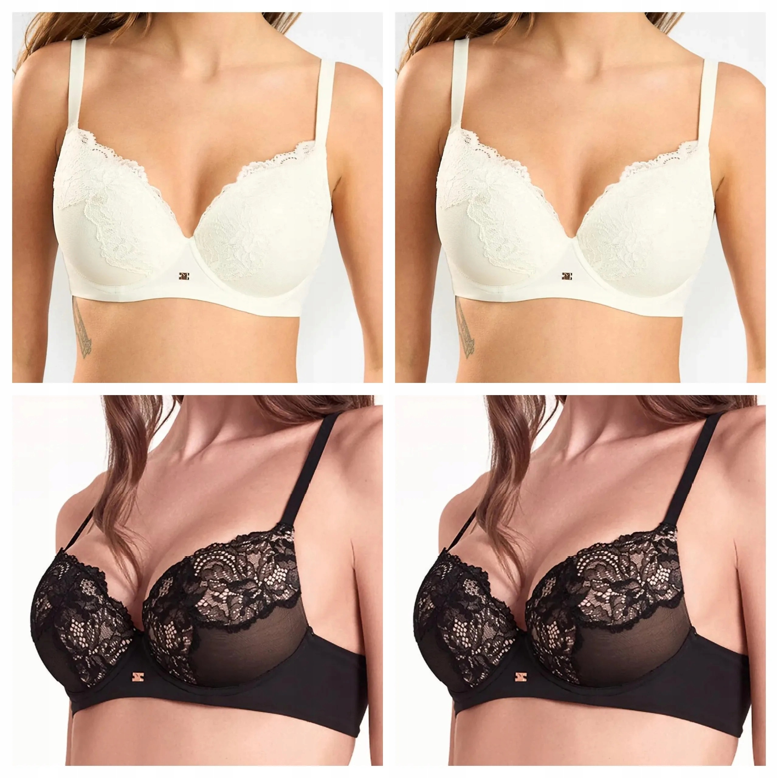 4 ks Podprsenka Lormar Saten 1900 plunge push-up 2x ecru 2x černá 90C