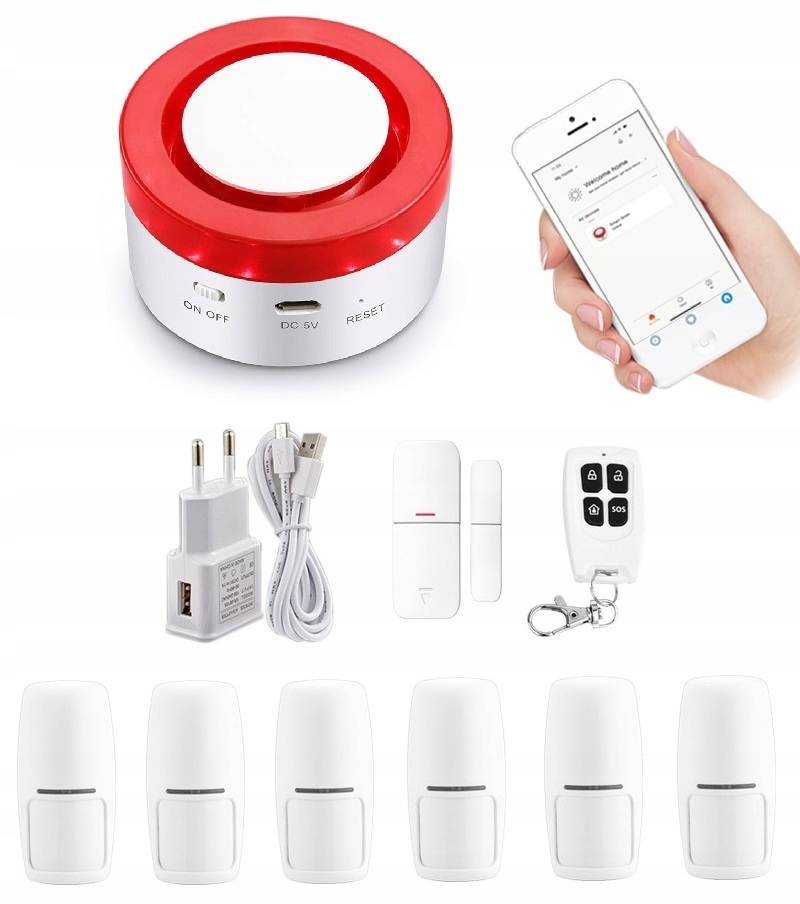 Bezdrôtová Siréna Alarmová Súprava Tuya Smart V Poľštine WiFi 6xPIR