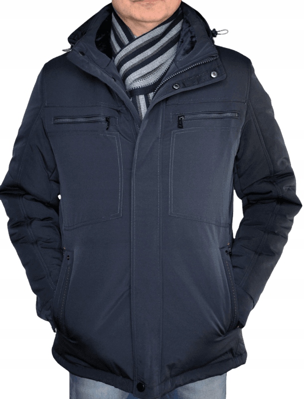 Pánská teplá zimní bunda, delší, odnímatelná Kapuce Premium XL/54 Námořnická Modrá