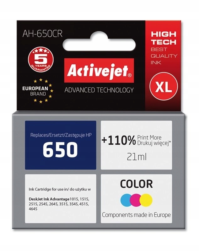 Activejet AH-650CR Tusz (zamiennik Hp 650 CZ102AE Premium 21 ml kolor)
