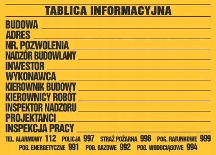 

Tablica informacyjna budowlana 50x70cm mała