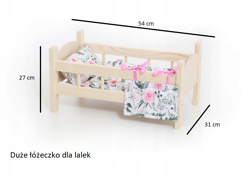 

Łóżeczko Drewniane dla lalek +pościel 5 elementów
