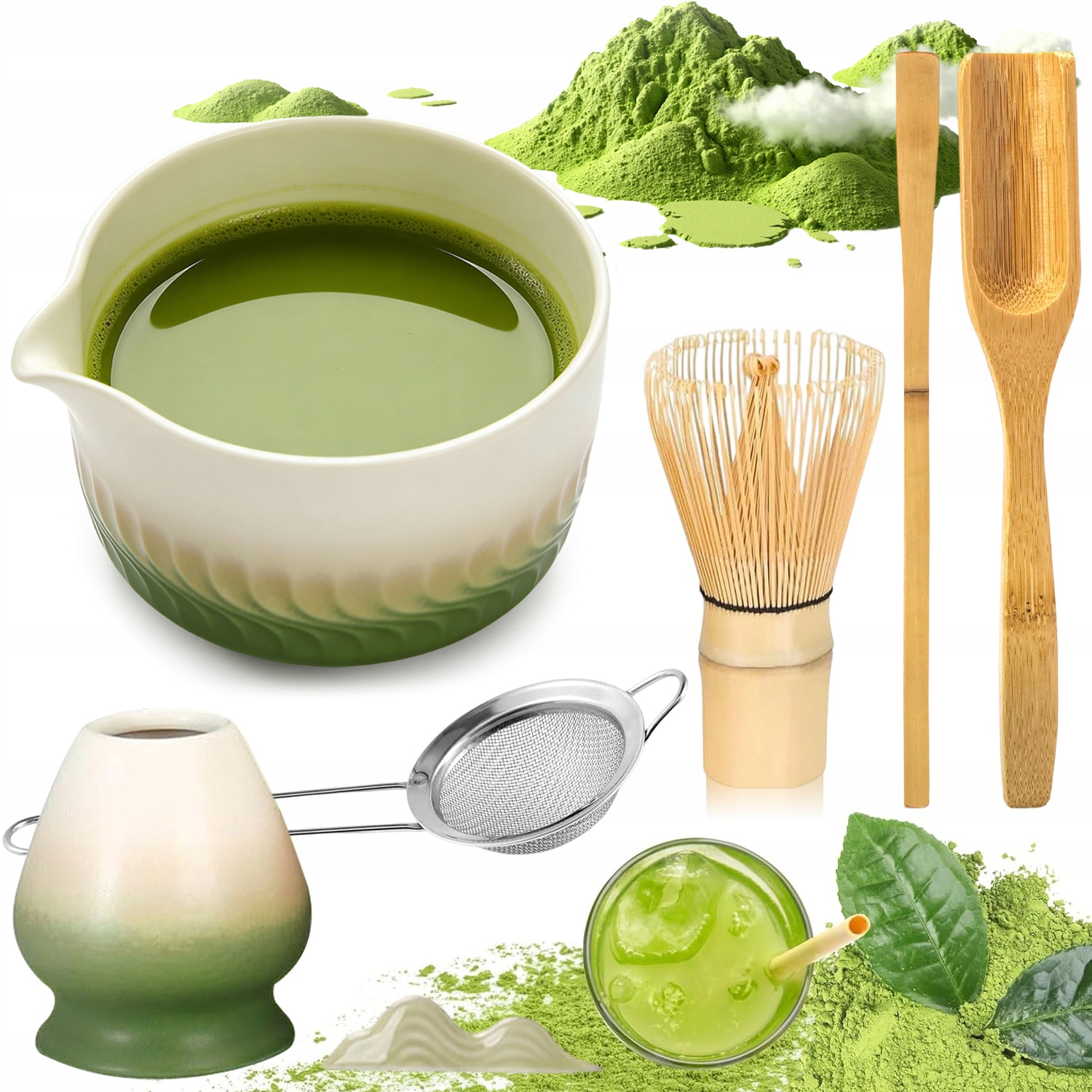 Bambusowy Zestaw Do Robienia Matchy Trzepaczka Łyżka Przesiewacz Matcha 7EL