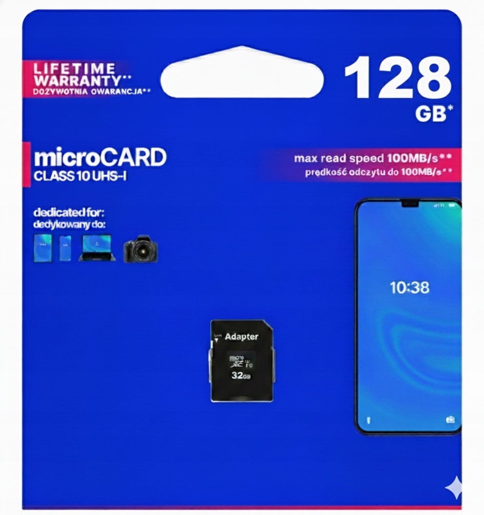 Karta Pamięci MicroSDHC 128GB CL10 UHS I + Adapter Rindle