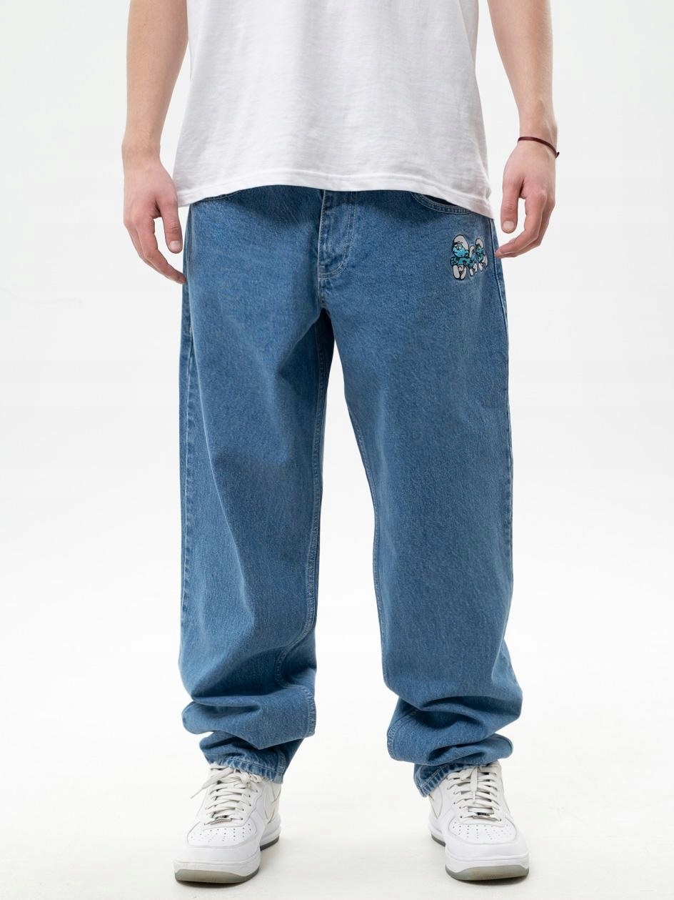 Pánské Džínové Kalhoty Baggy Světle modré Šmoulové Gargamel Pocket XL