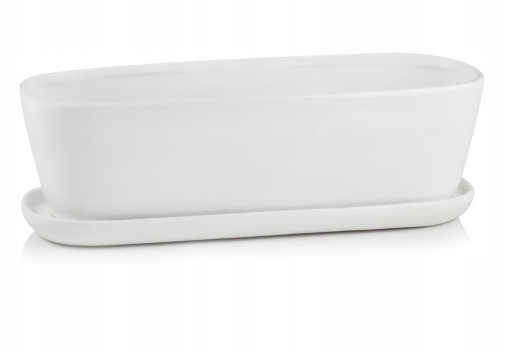Ceramiczna Doniczka Rynna Z Podstawką 40x14x14cm Biała