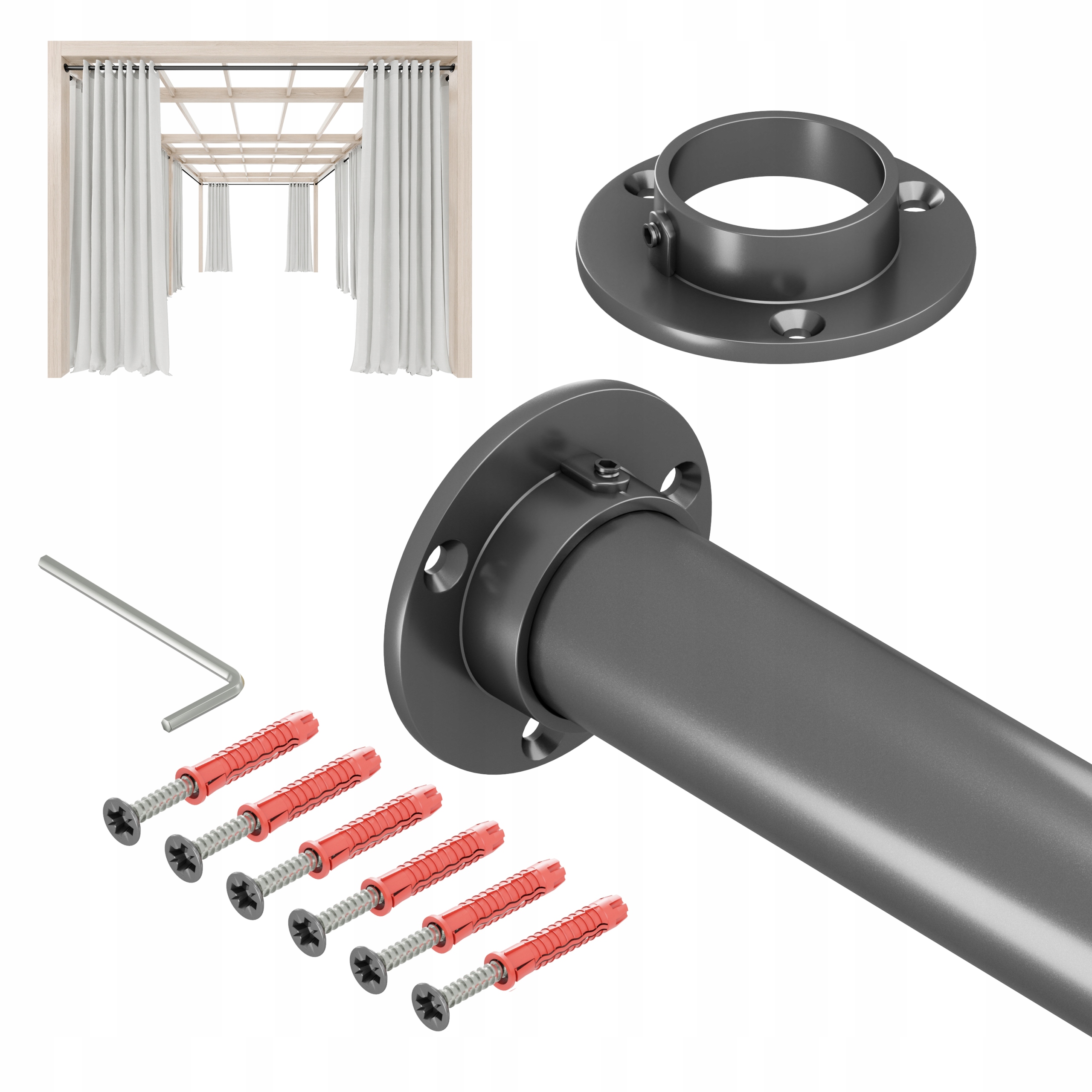 Tyč Na Zahradní Záclony Do Altánku Balkon Terasa Ø 32 mm 400 cm Grafit