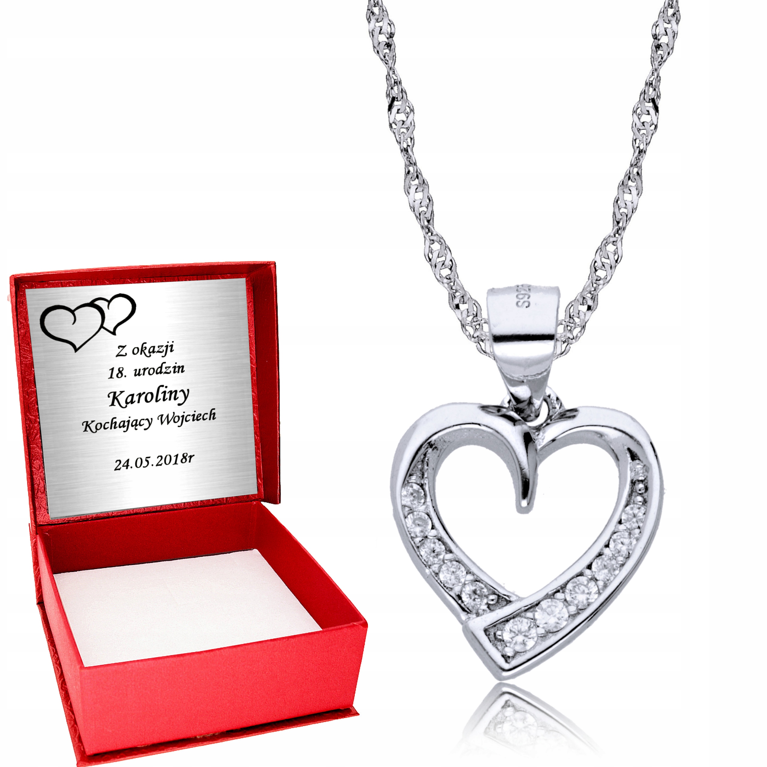 

Srebrny Łańcuszek 925 Wisiorek Serce Srebro Grawer