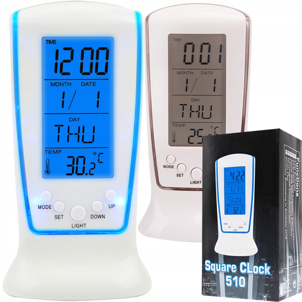 STACJA POGODY TERMOMETR BUDZIK ELEKTRONICZNY LED