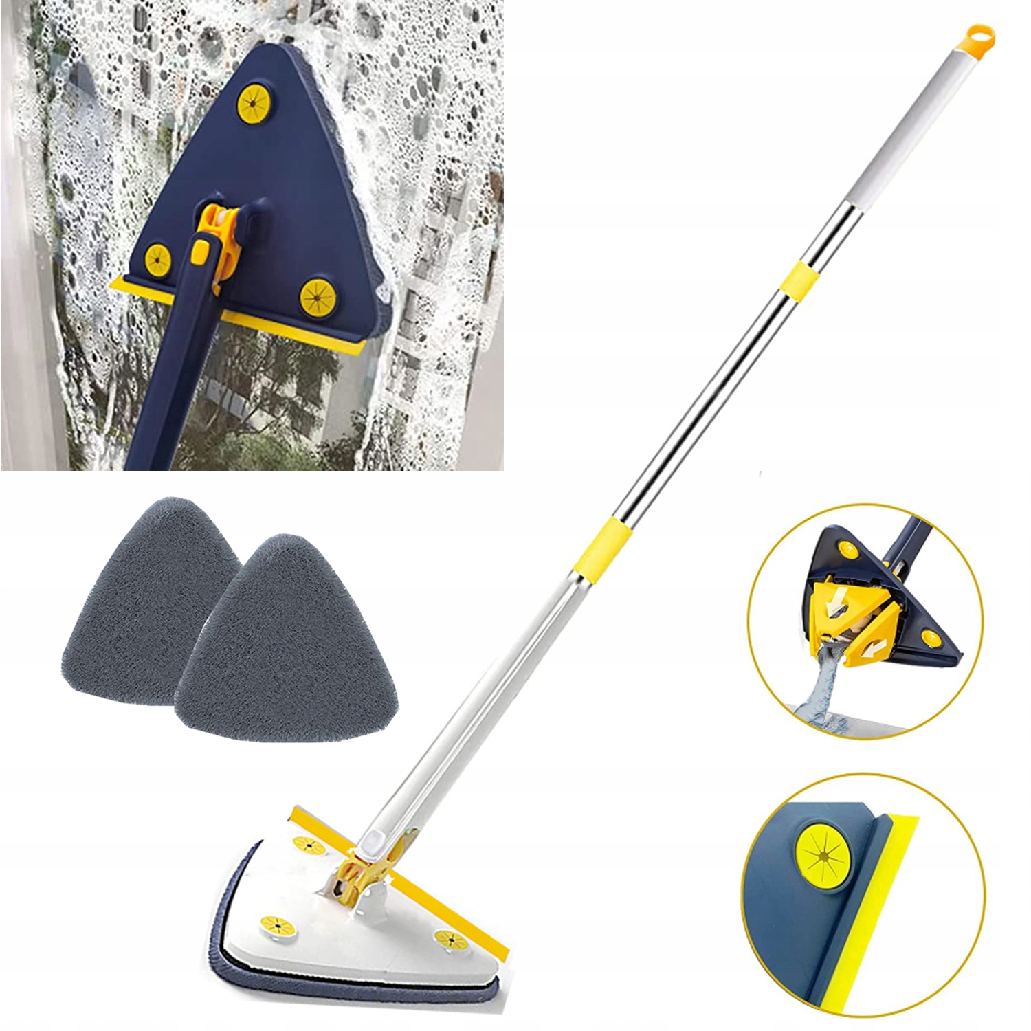 Levně Čistič oken Mop Rotační Trojkatný 127CM