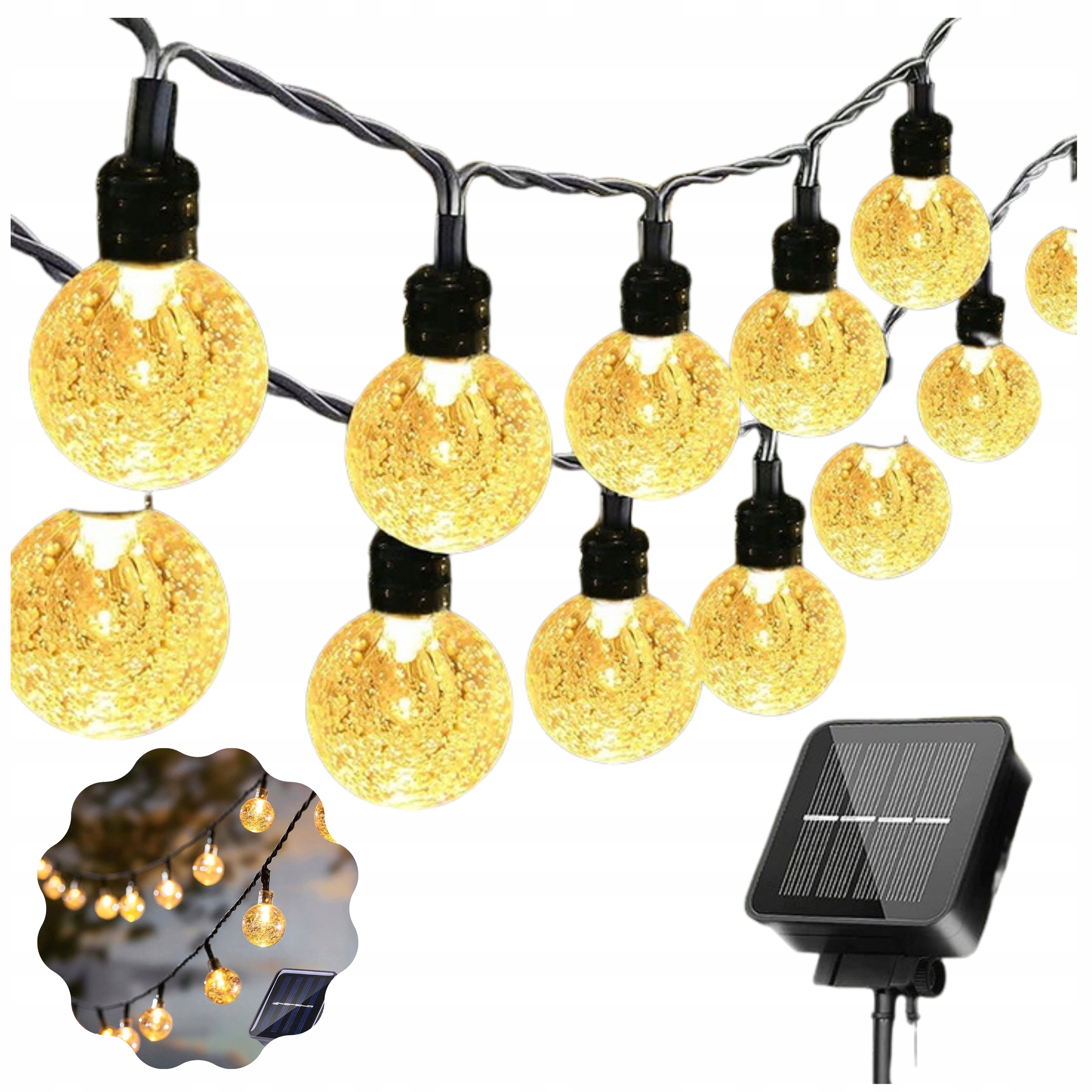 Venkovní solární girlanda 100 Led světelné kuličky IP44 zahradní teplá