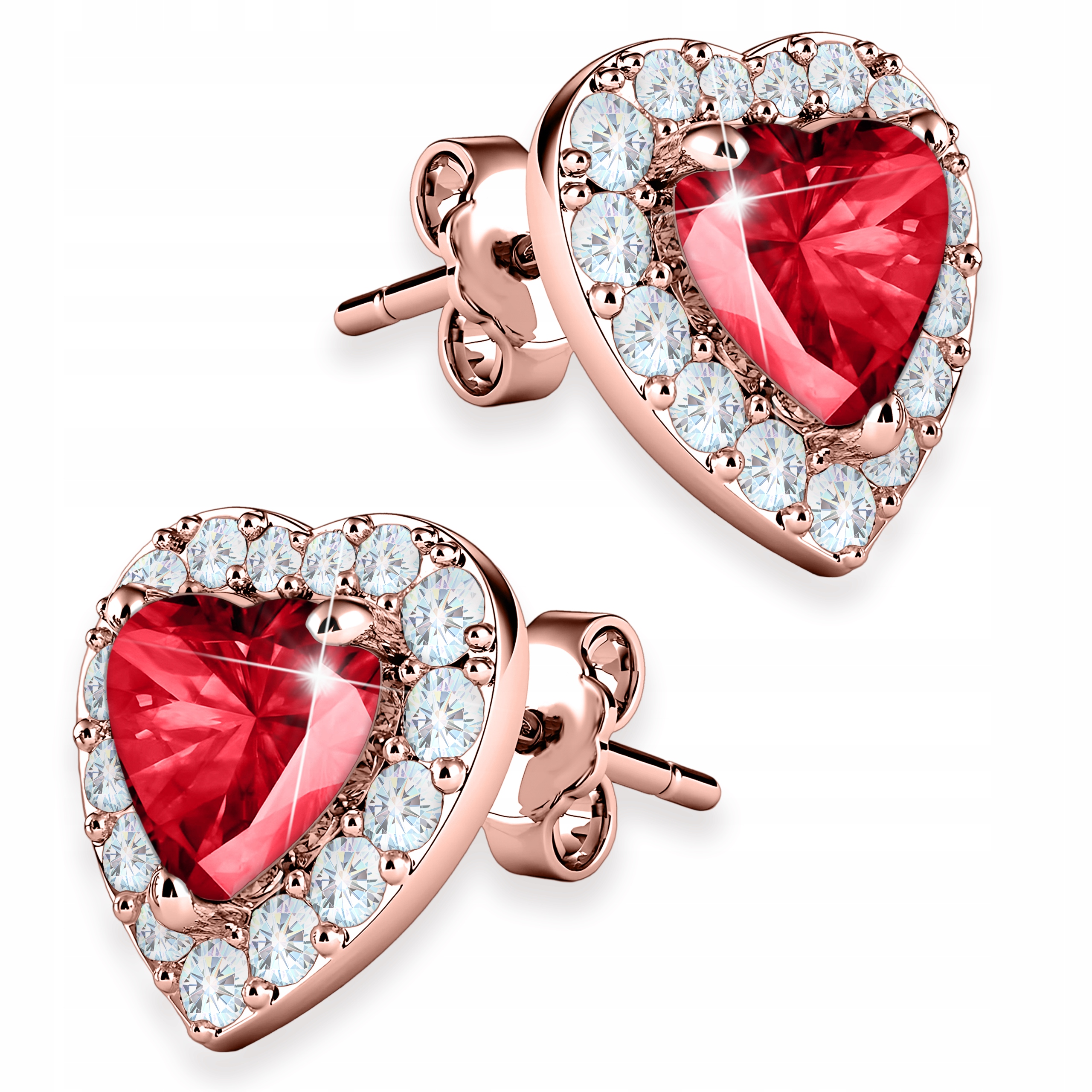 Náušnice Pozlacené Červené Srdce Láska Rubínové Srdíčka Stříbro 925