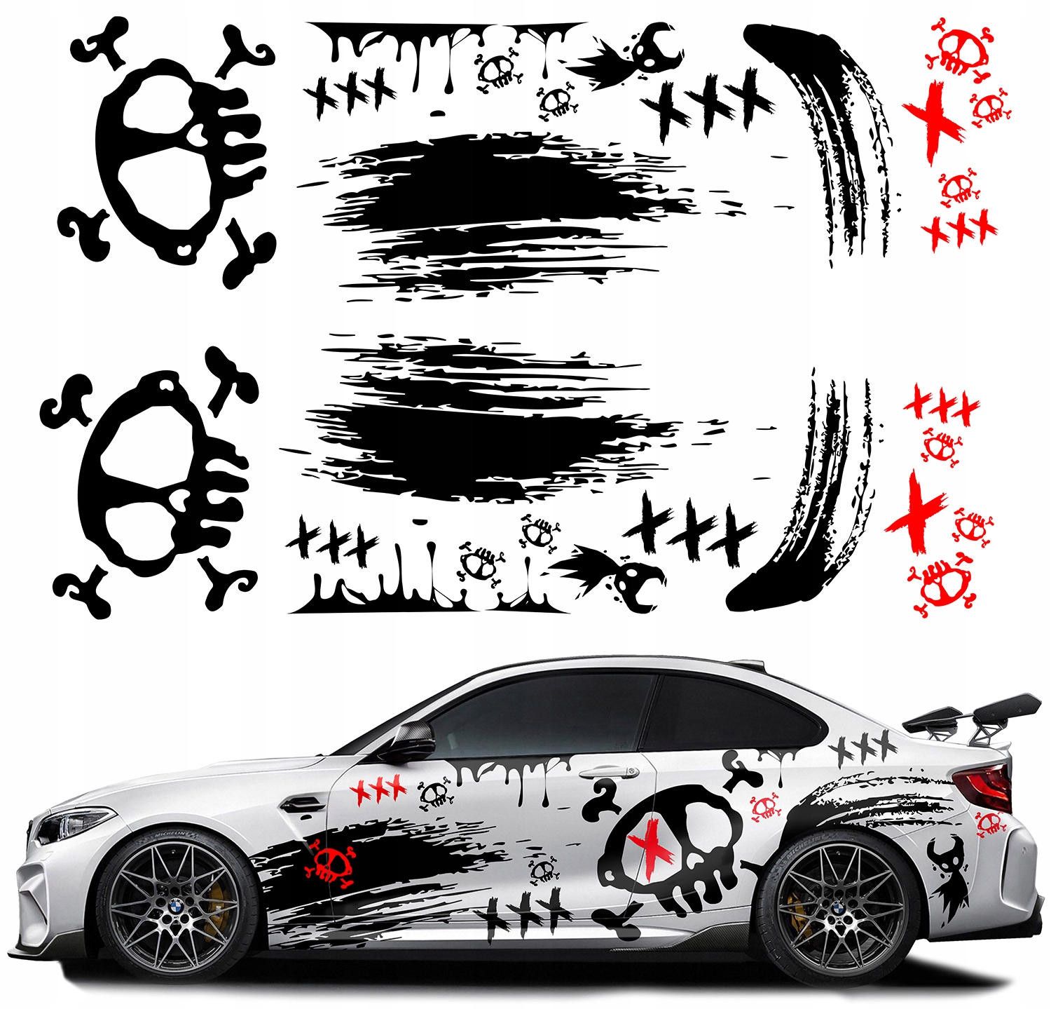 2x Nálepka Grafika na auto Masku Motiv lebka Skvrny 94x626