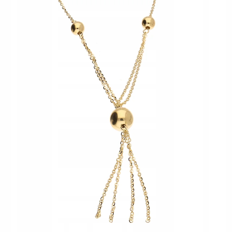 Dámský zlatý náhrdelník 585 s kravatou a kuličkami 3.39 g, odolný řetízek R45