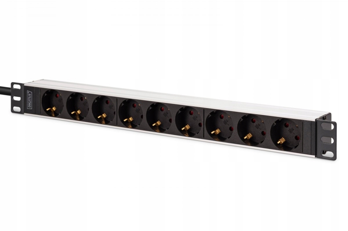 Zásuvková lišta Pdu Rack 19'', 9 zásuvek Schuko Cee 7/3 (45°), kabel 2 m,