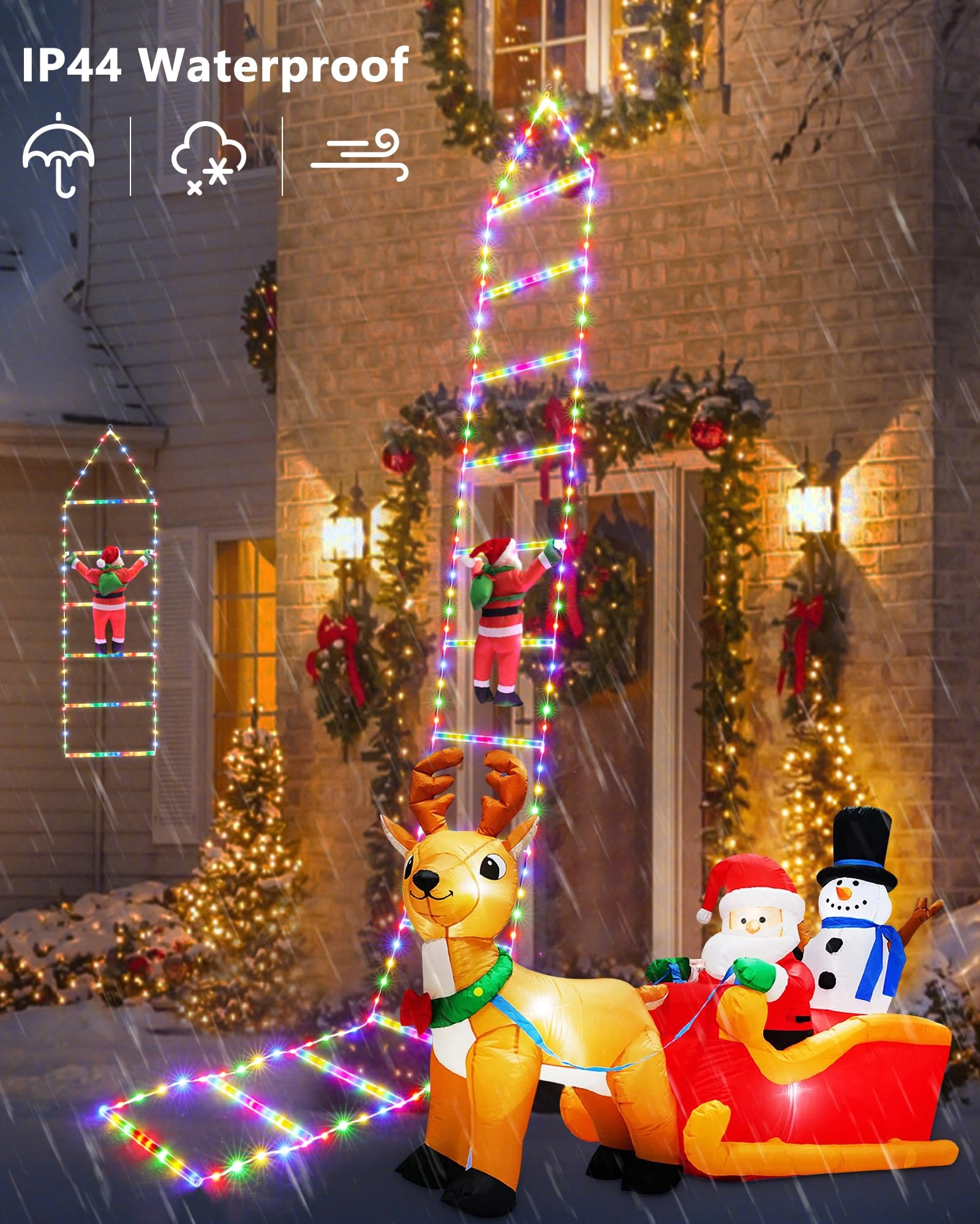 ISHABAO LAMPKI ŚWIĄTECZNE DRABINA TIMER 8 TRYBÓW KOLOROWE 3M 300 LED — miniatura 4