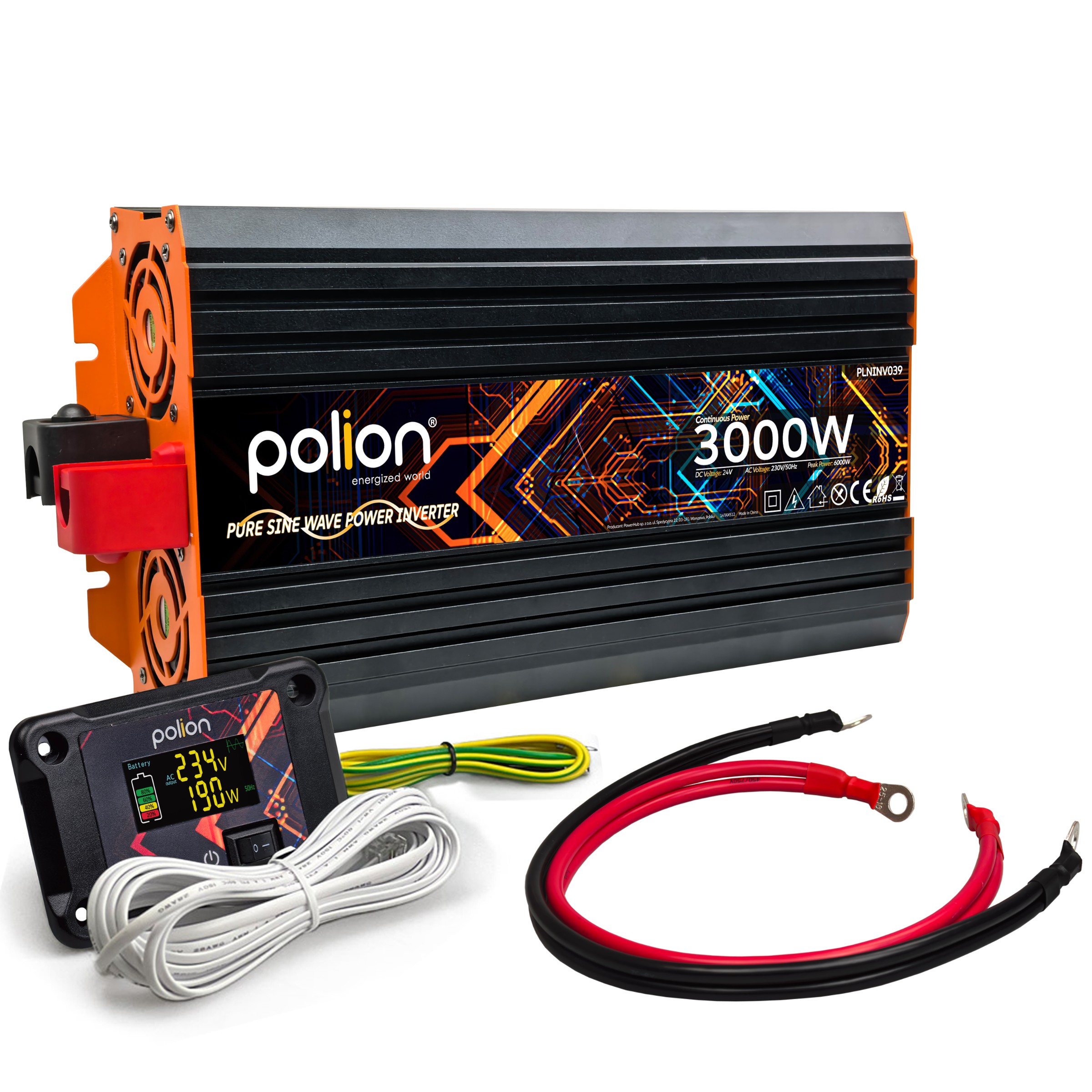 Měnič Napětí automobilová 24V/230V Polion 3000W čistý sinus