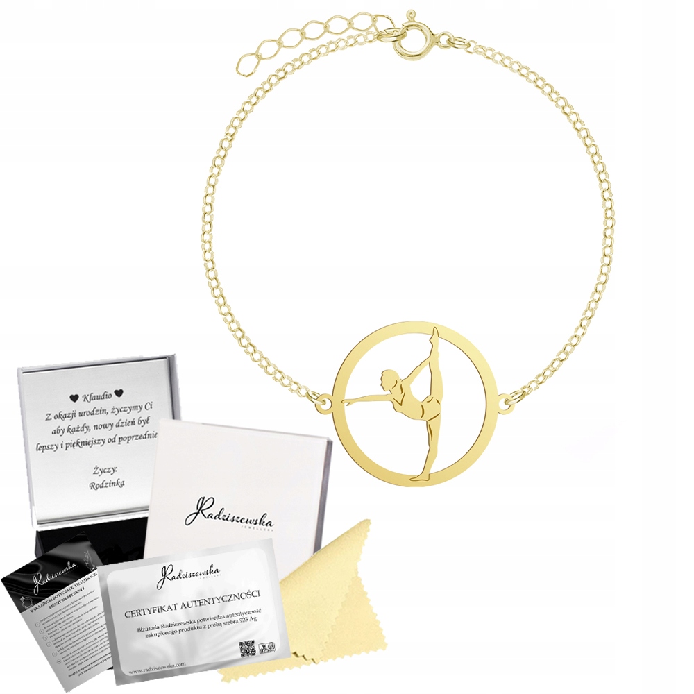 Náramek Zlatá gymnastika Gymnastka Stříbro 925 Dárek Gravírování Bonus