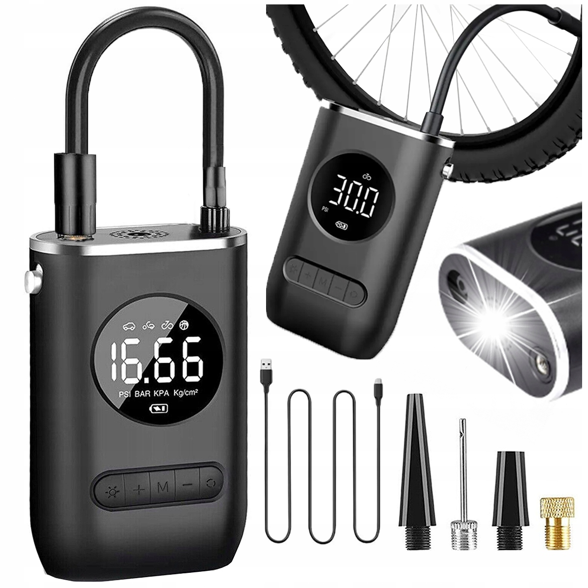 Cyklistický Kompresor Elektrická pumpa 150 Psi 50W 4000mAh Led