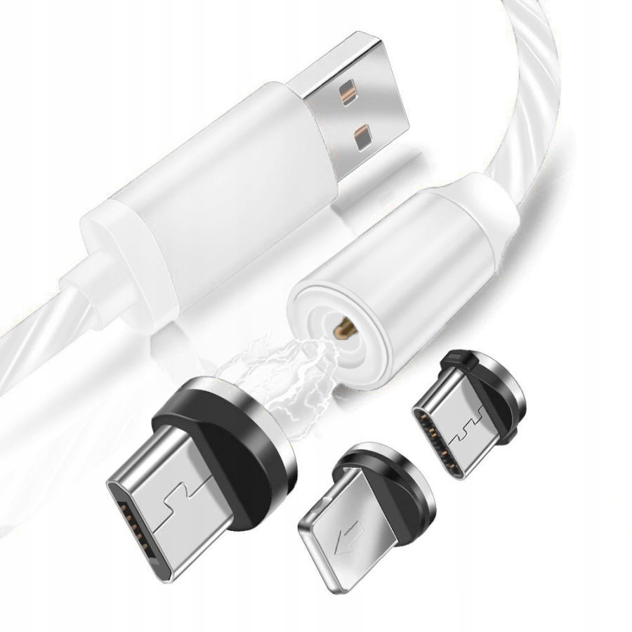 

Kabel Usb Magnetyczny Świecący 3W1 Biały 100 CM