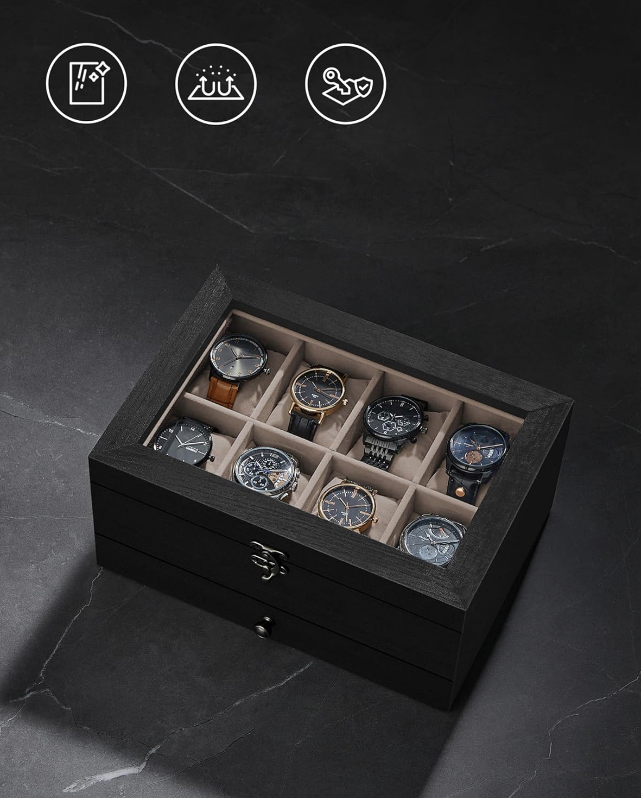 Songmics Pudełko szkatułka na zegarki 8 przegród Płeć uniseks