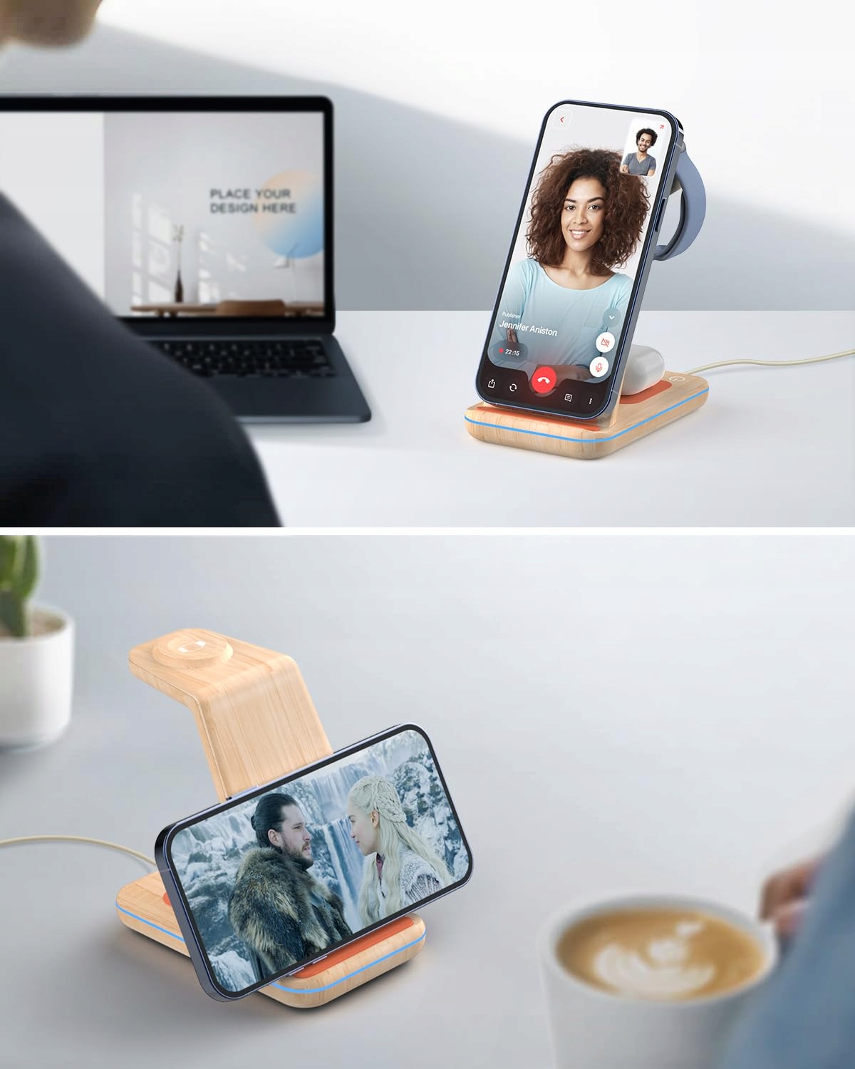 GEEKERA Bambusowa Bezprzewodowa Ładowarka Do iPhone Apple Watch AirPods — miniatura 2