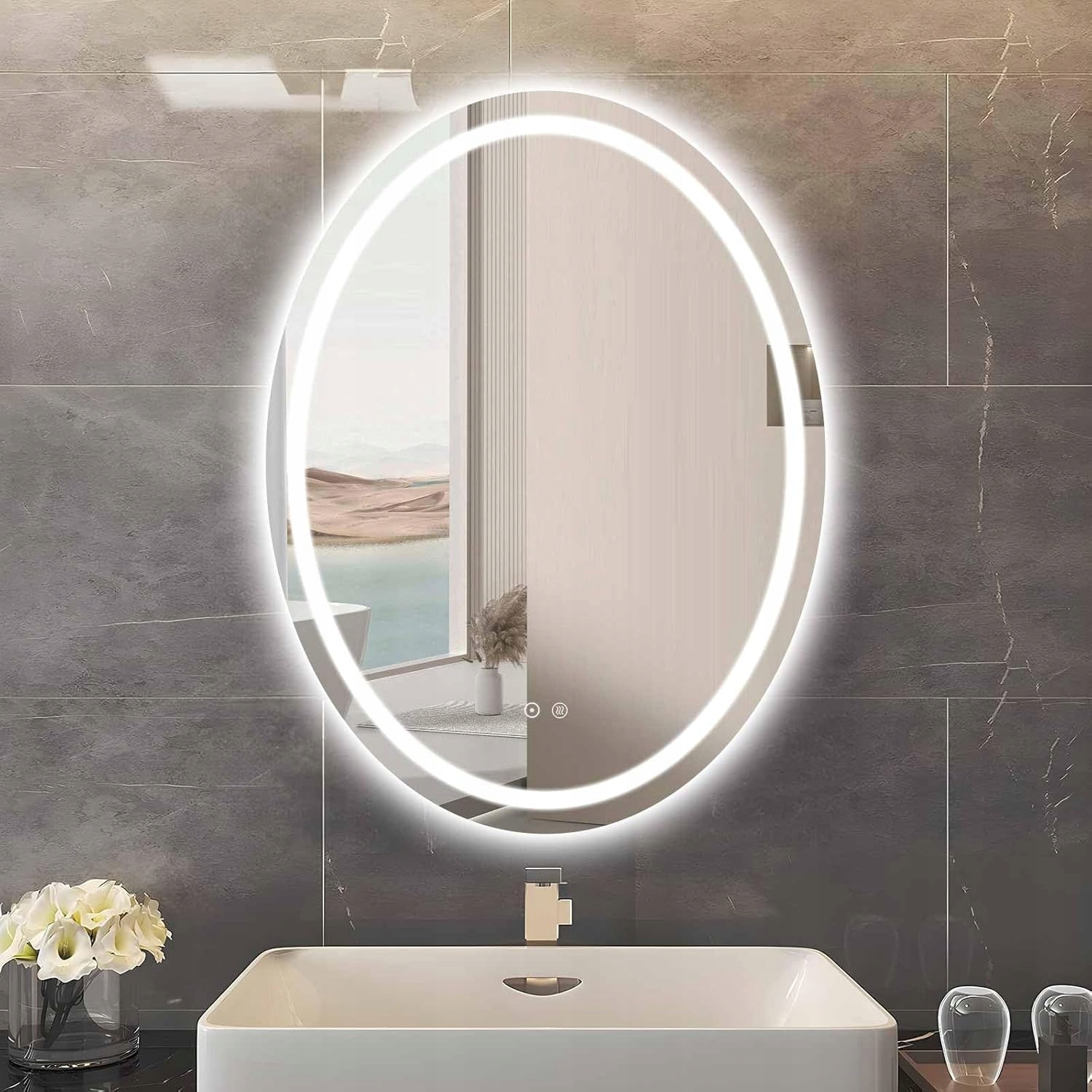 sunrik Kúpeľňové zrkadlo s Led osvetlením 70x90 cm Oválne Moderné